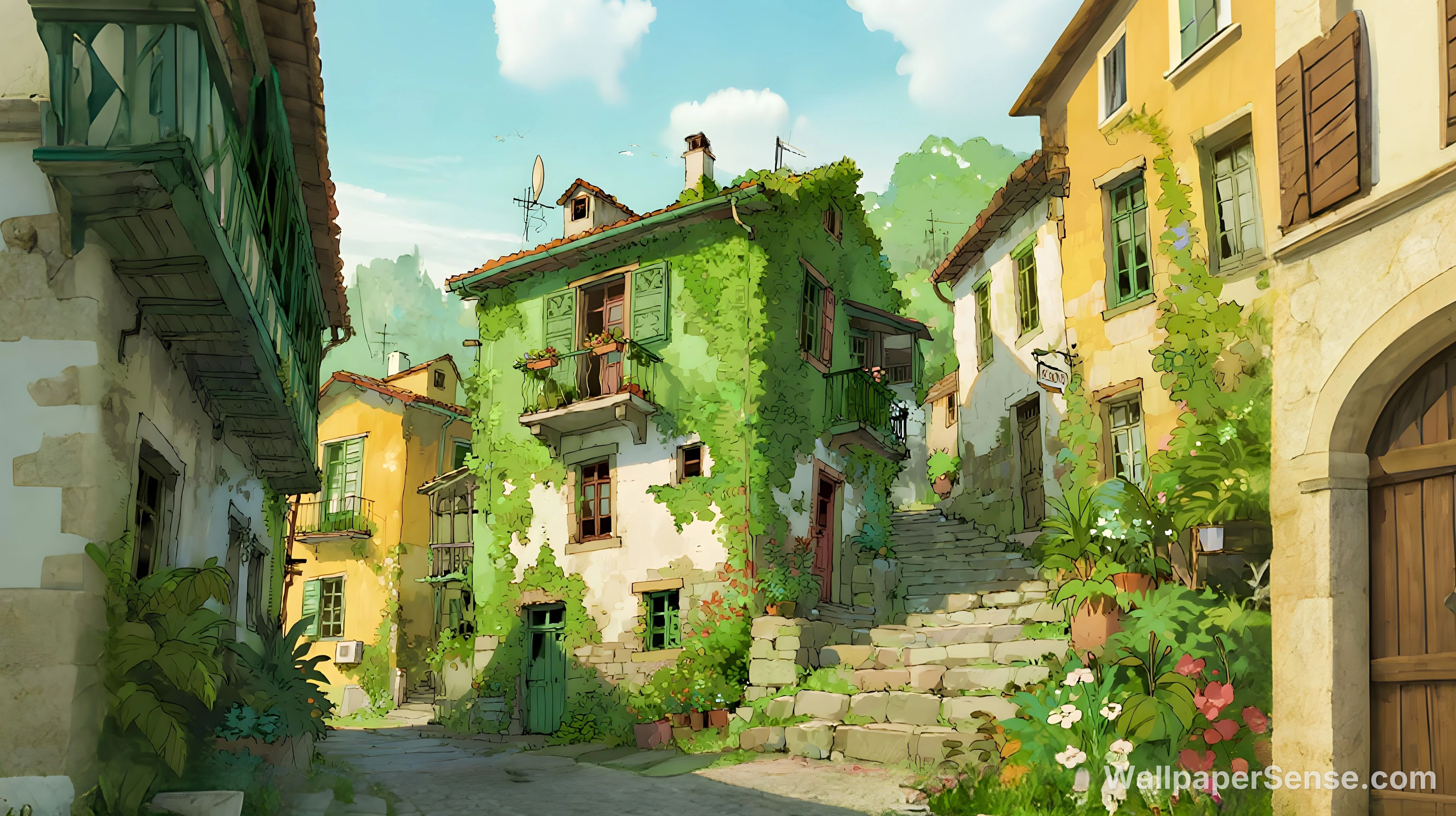 Eurooppalainen kylä ja kultaiset vehnäkentät 4K 8K Ultra HD -taustakuvapaketti - Italian Villan Vihreysyys 4K Työpöytätaustakuva