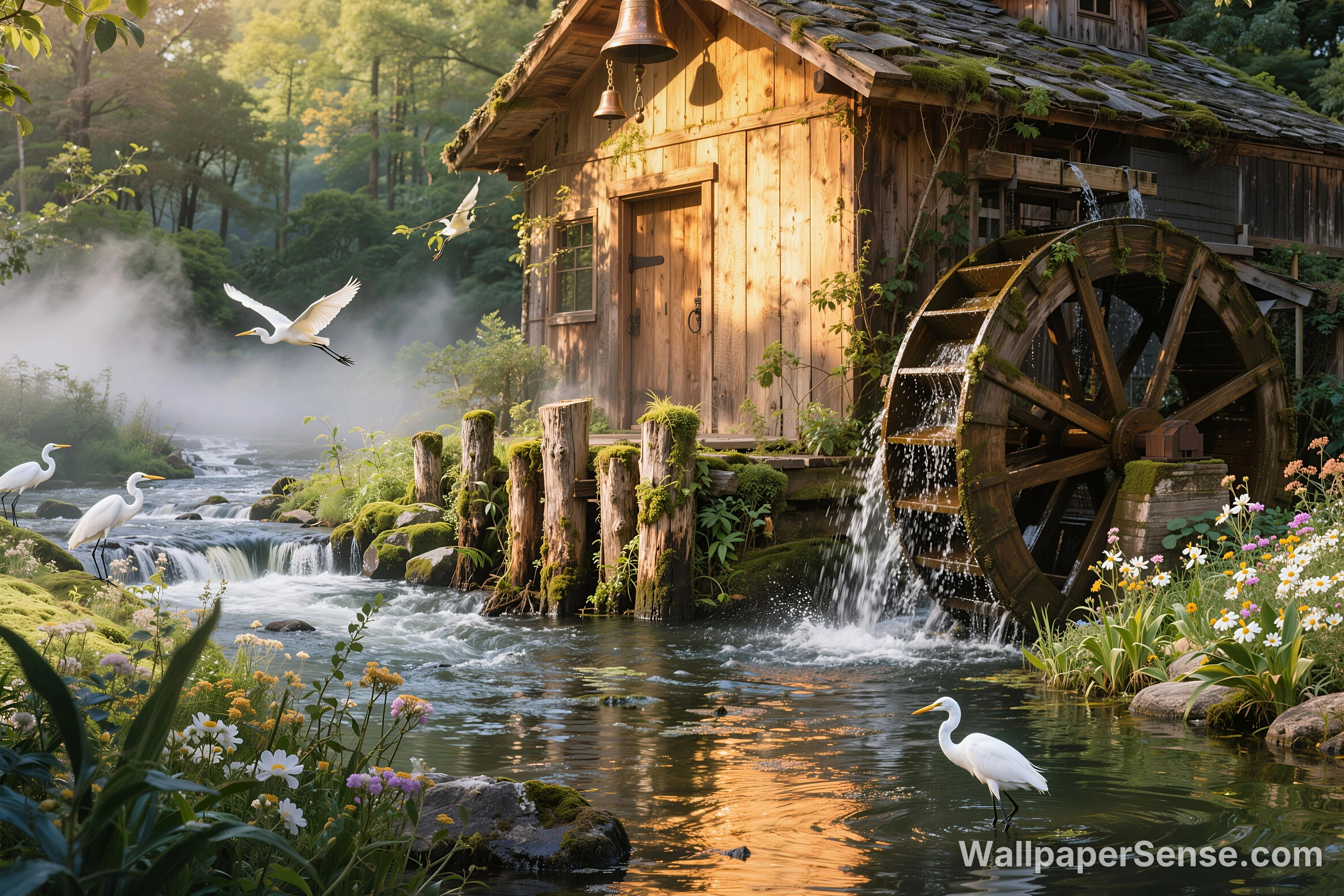 Landlig vannmøllehytte i landskap 8K ultra HD bakgrunnsbilde - Premium wallpaper in 8192x5460 resolution