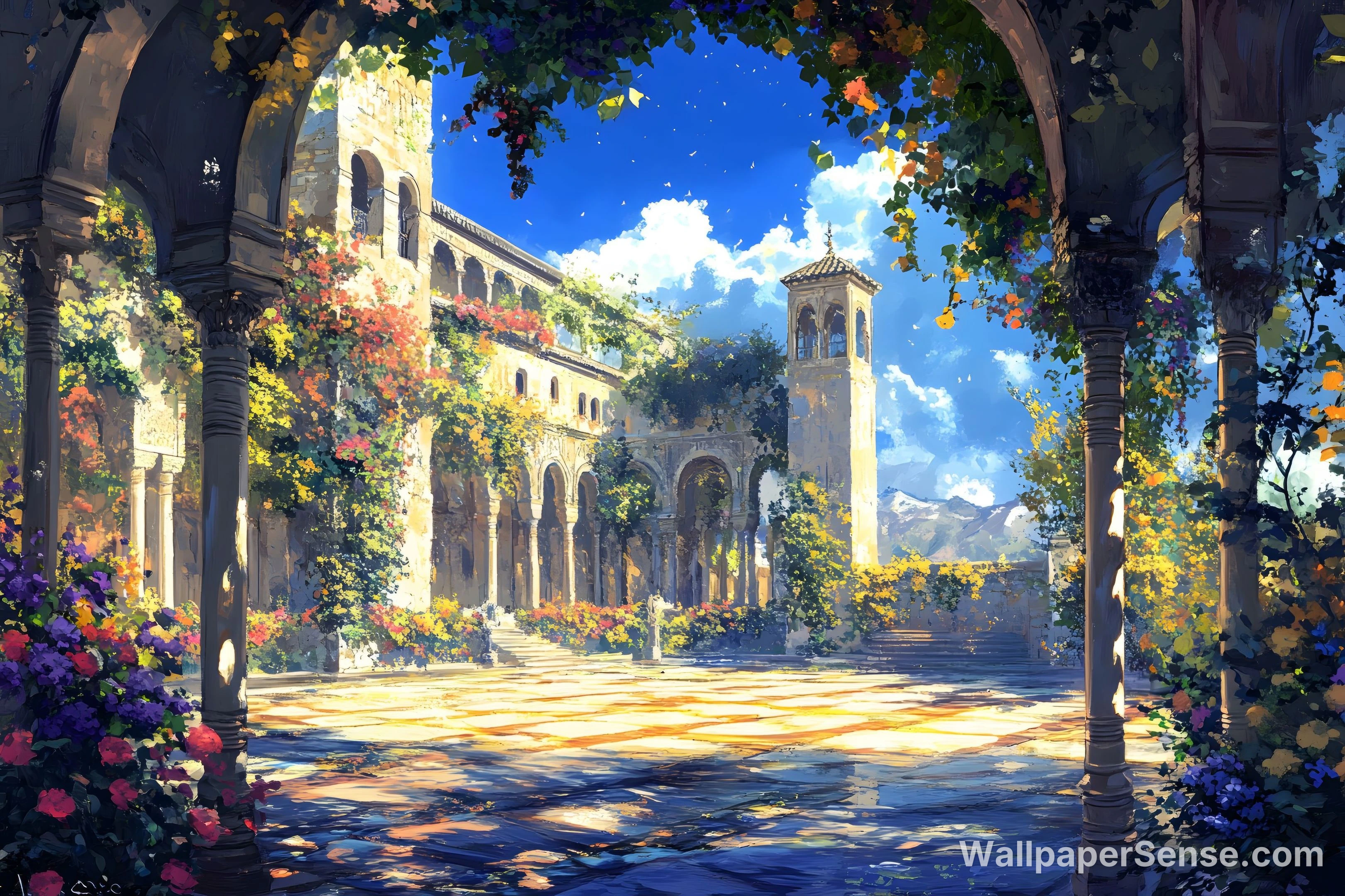 Oriental Art Courtyard Garden 8K Ultra HD Desktop Wallpaper