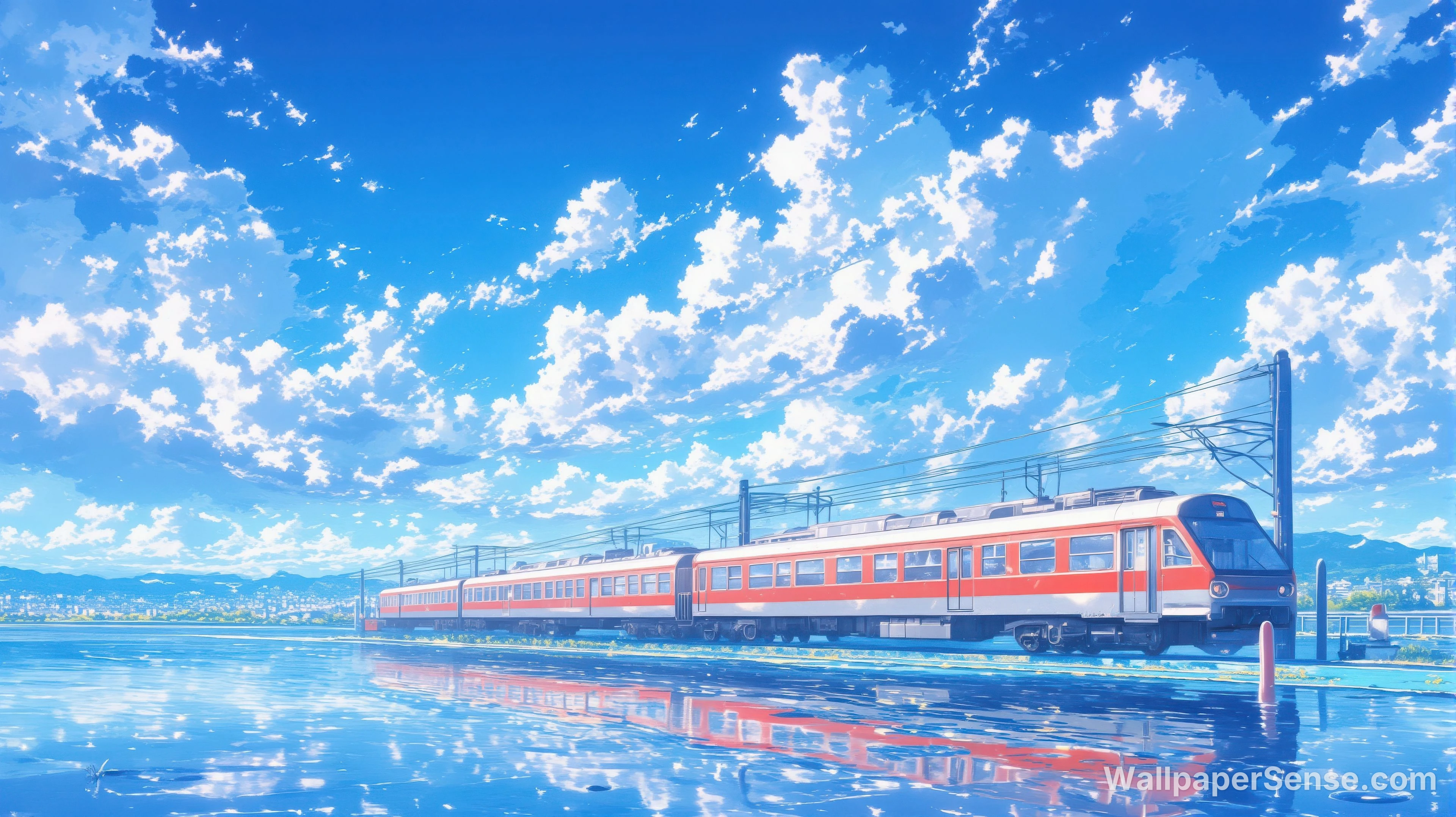 动漫列车与湖泊 4K 桌面壁纸 - Premium wallpaper in 4560x2560 resolution