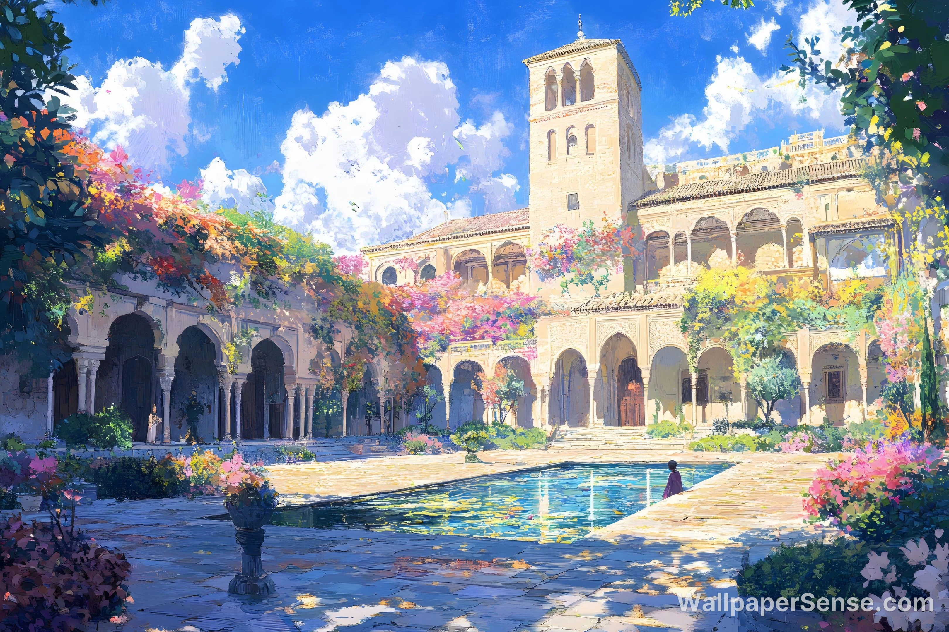 Moorish Courtyard Garden 8K Ultra HD Desktop Wallpaper