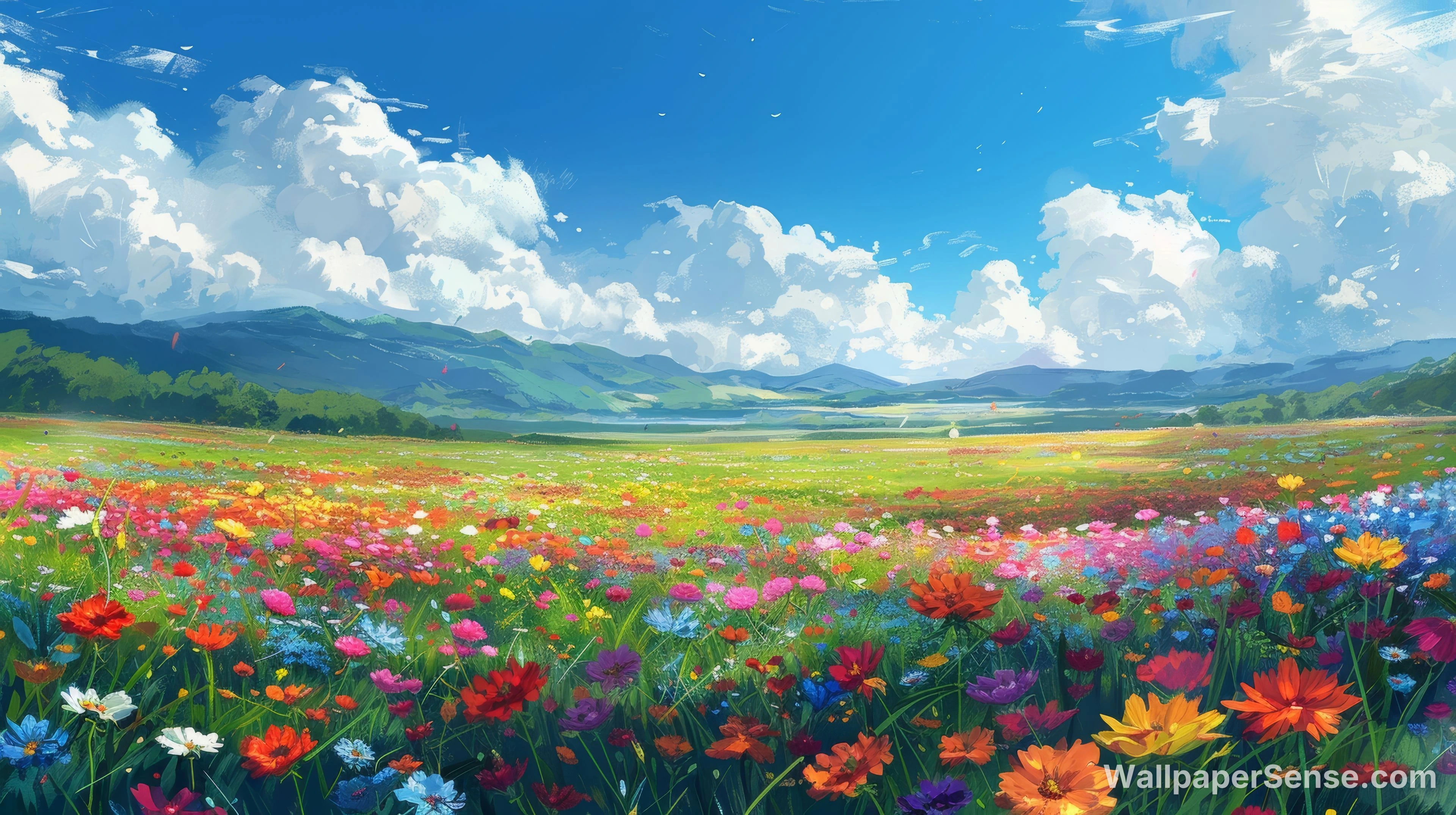 Japanese Anime Flower Field 8K Ultra HD Desktop Wallpaper