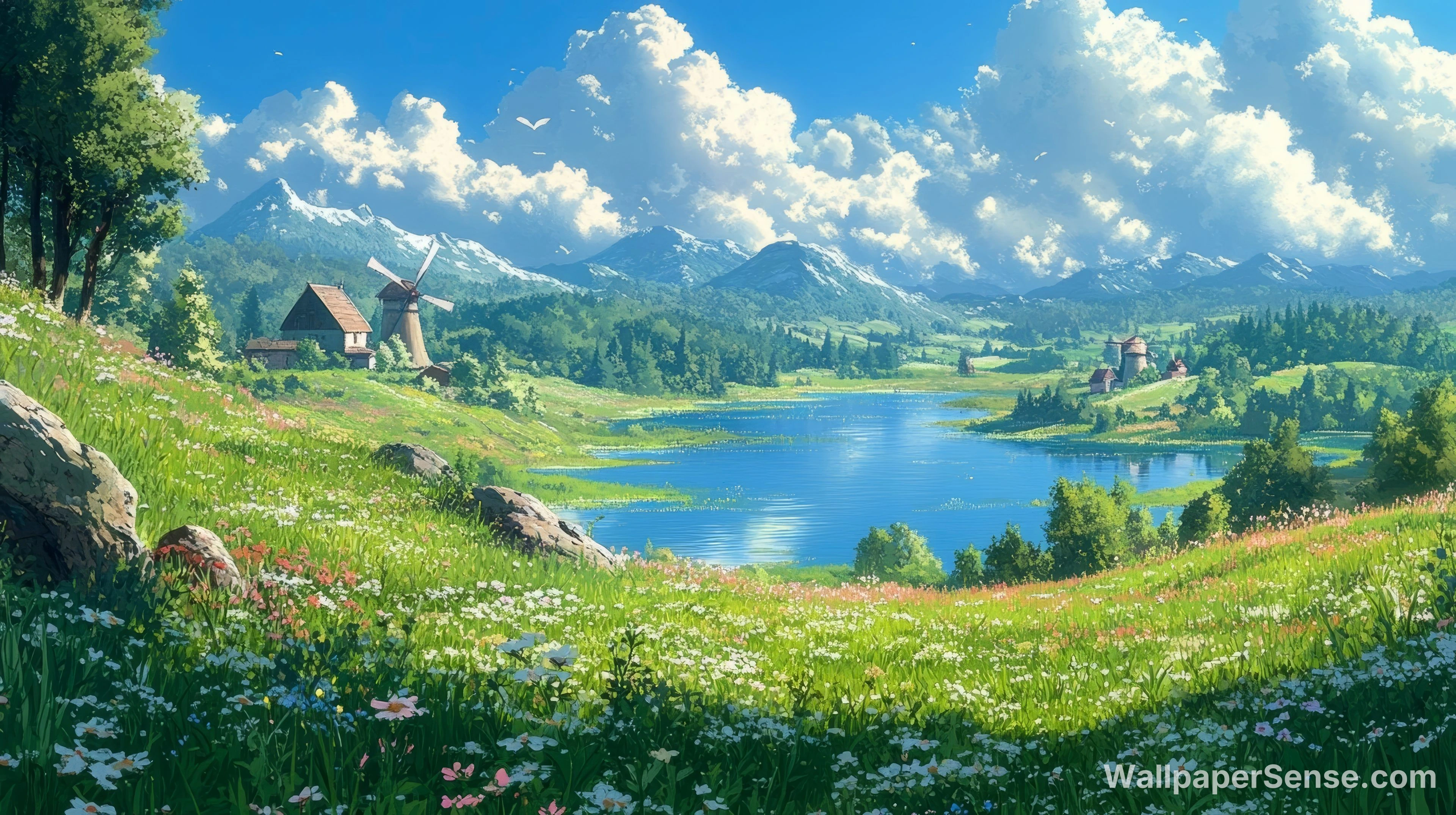 Japanese-Style Lakeside田园 Scenery 8K Desktop Wallpaper