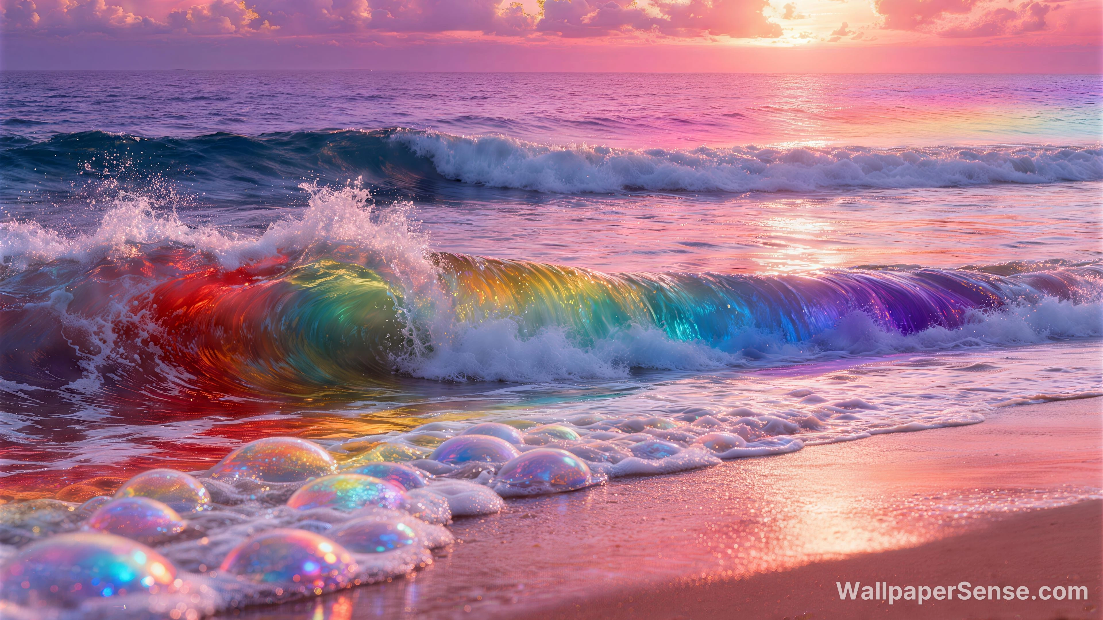 Rainbow Ocean Waves 8K Ultra HD Desktop Wallpaper