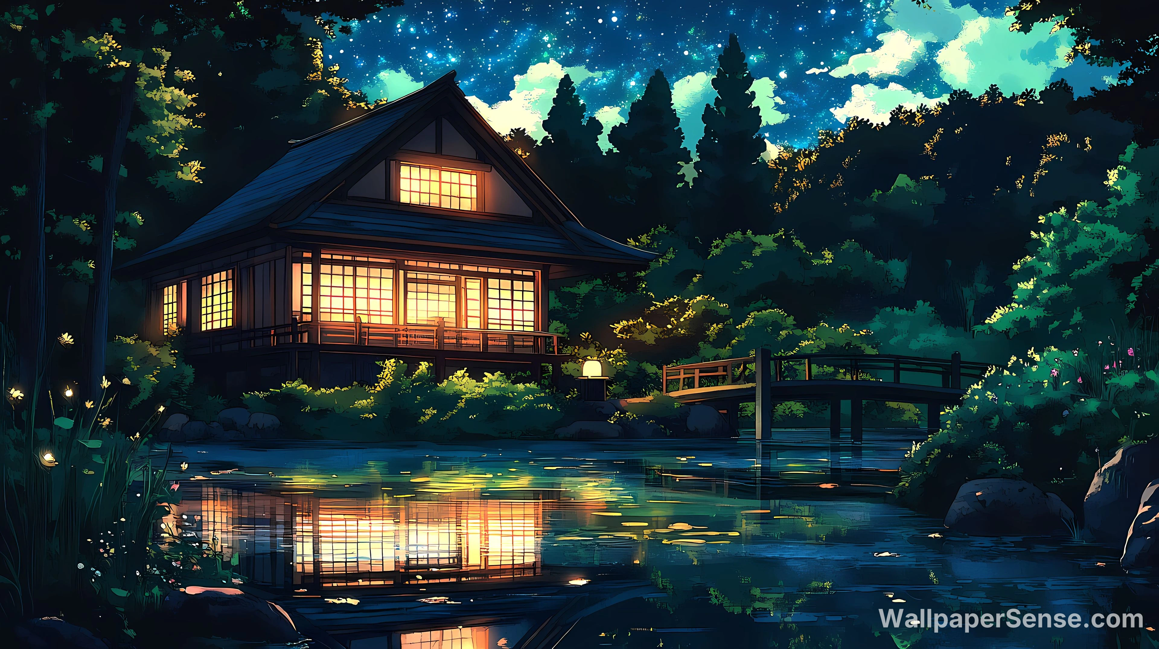 日式夜景花园 8K 超高清壁纸合集 - 日式庭院住宅夜景 4K 桌面壁纸