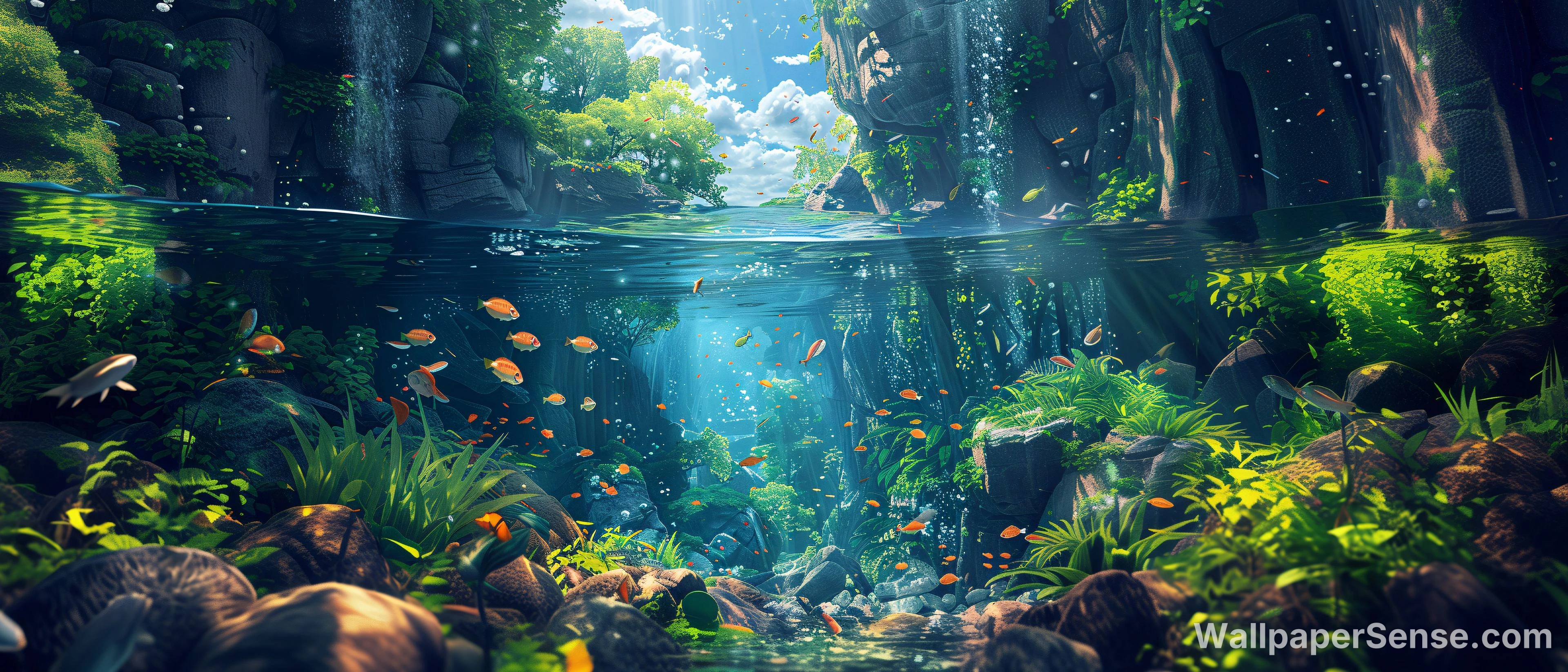 Oriental Art Underwater Forest 4K Desktop Wallpaper
