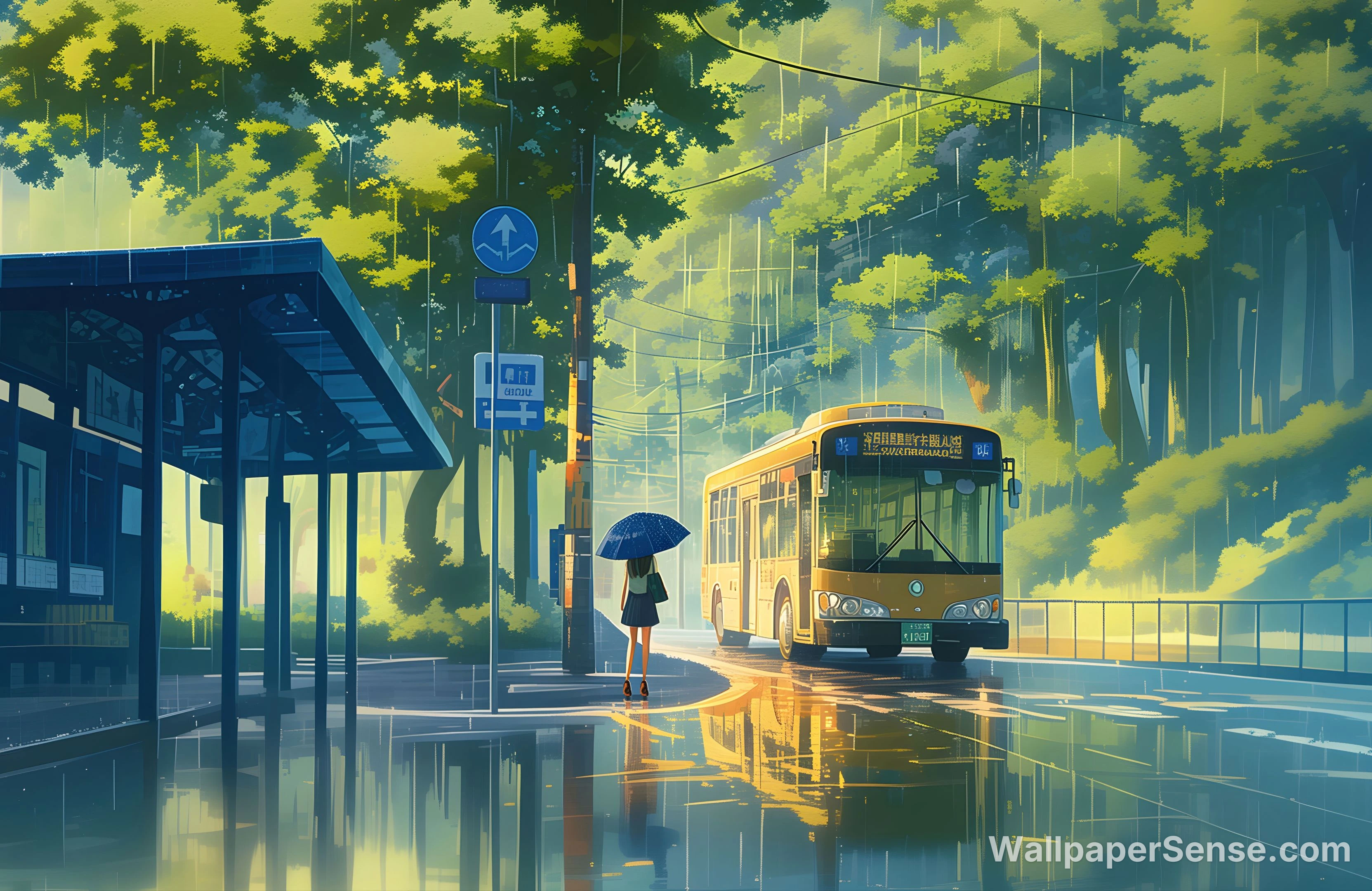 Anime Regenbusstation 8K Ultra HD Desktop Wallpaper