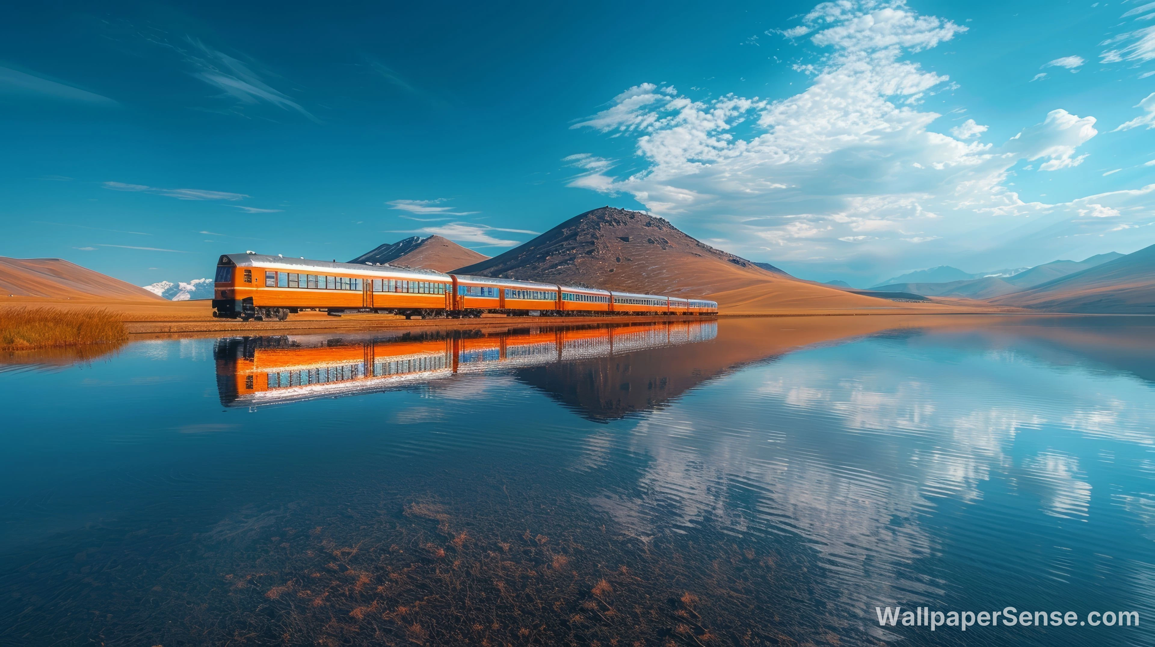 Treno nel Paesaggio dell'Asia Centrale 8K Ultra HD Wallpaper - Premium wallpaper in 8000x4484 resolution