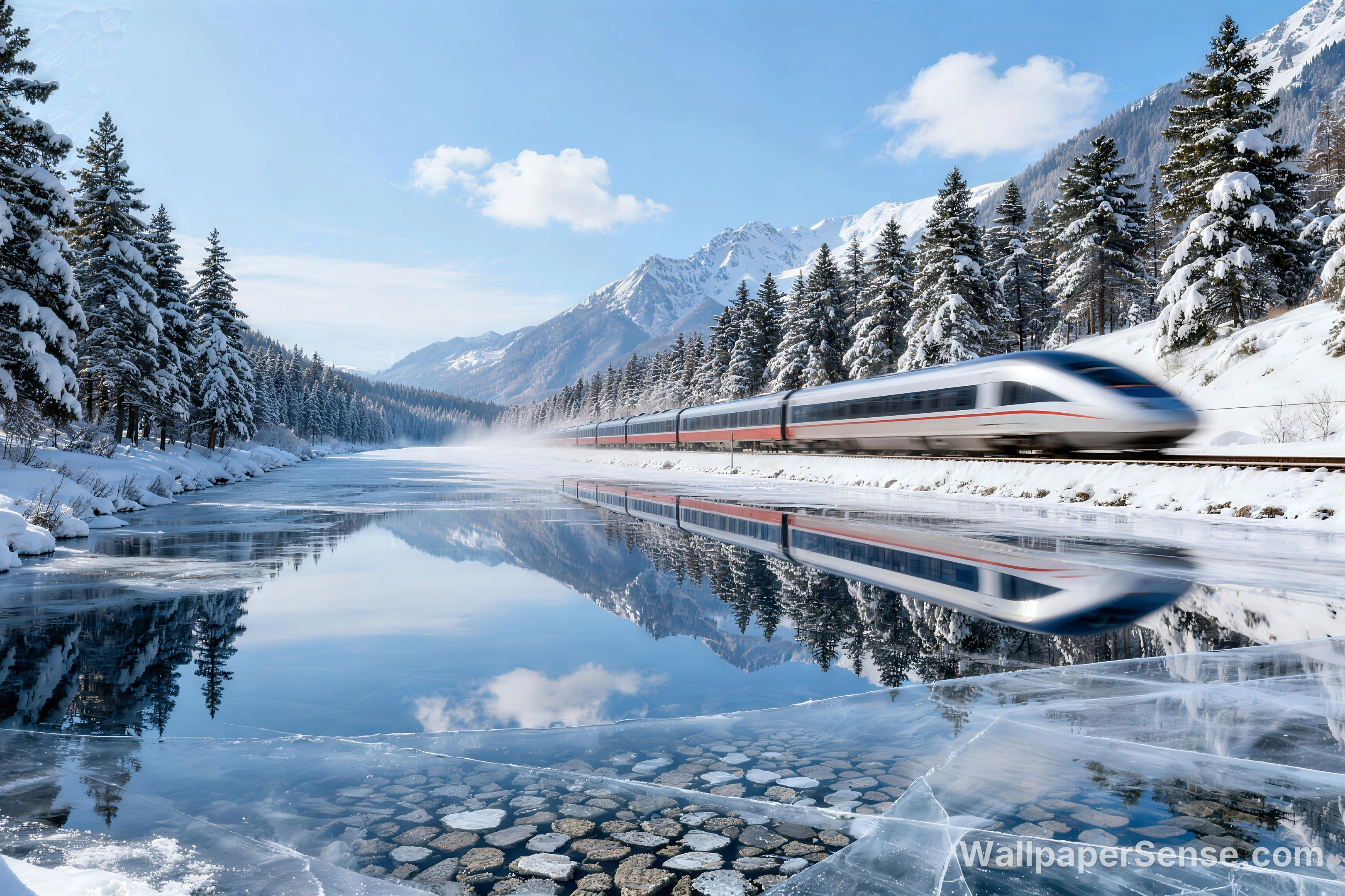 Treno nordico in paesaggio innevato 8K Ultra HD per desktop