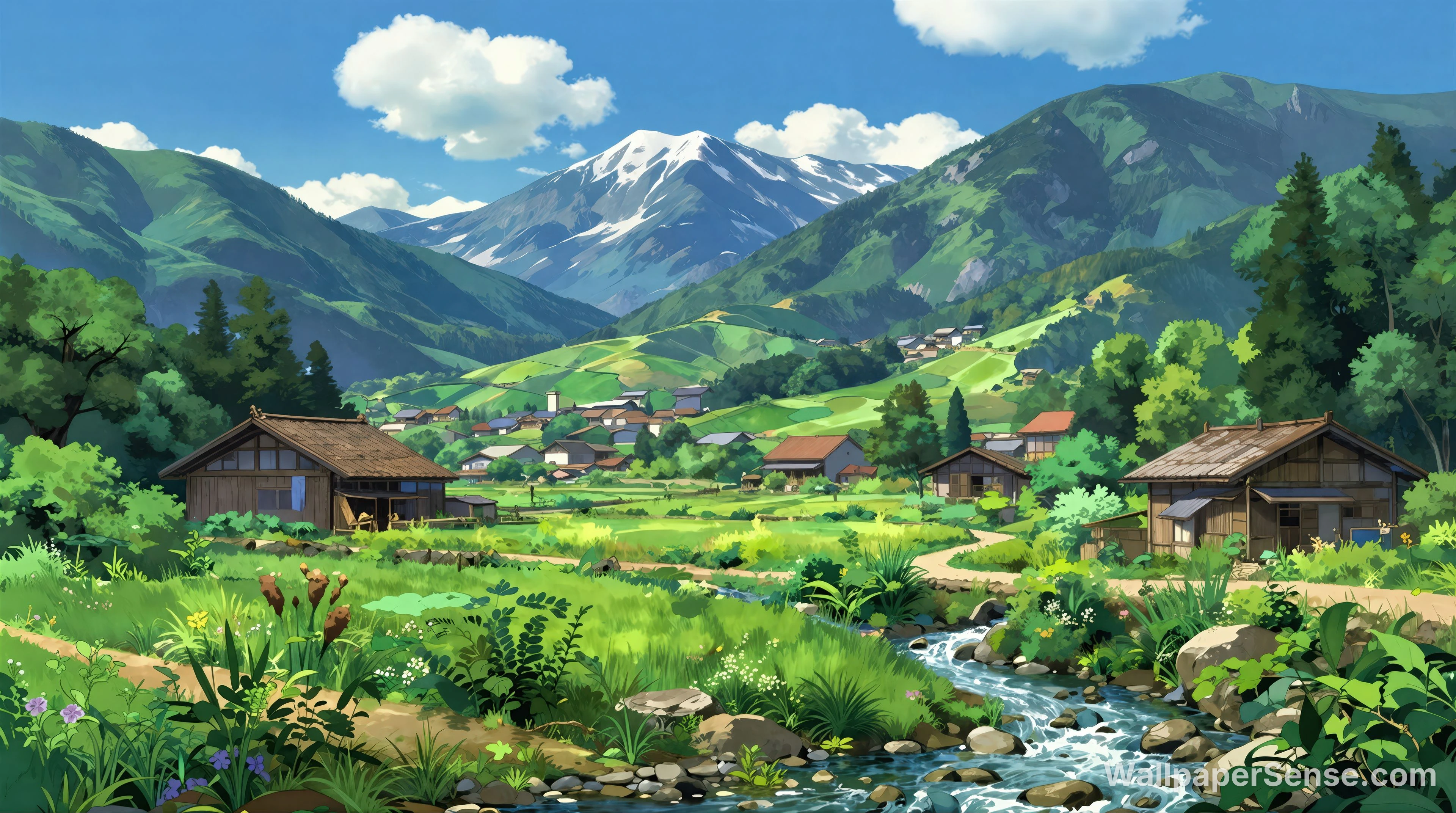 Japonská vesnice v údolí 8K Ultra HD stěnový obrázek
