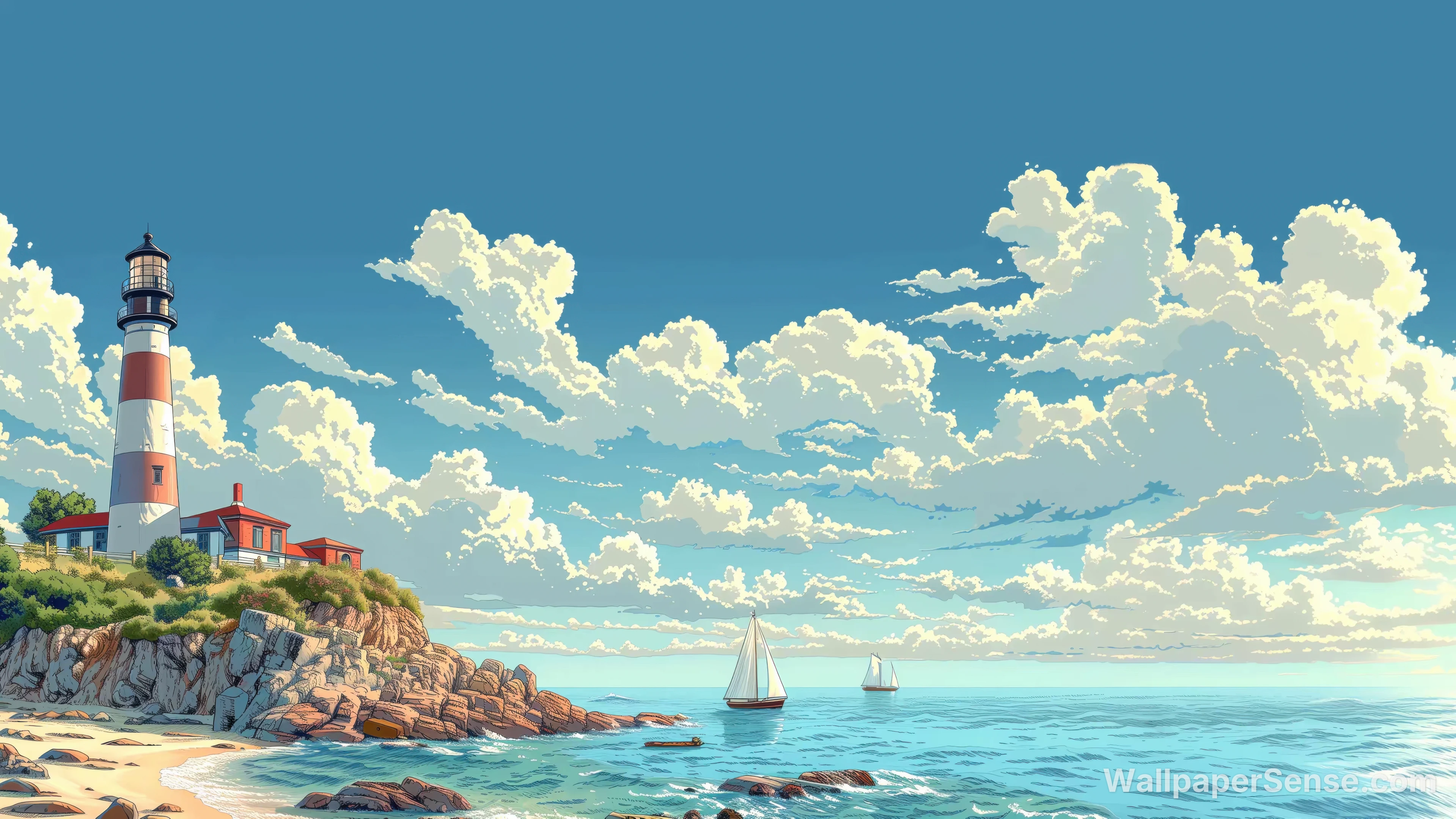 Anime-Küstenlandschaft 4K und 8K Ultra-HD-Tapeten-Sammlung - Anime Küstenleuchtturm 4K Desktop-Hintergrund
