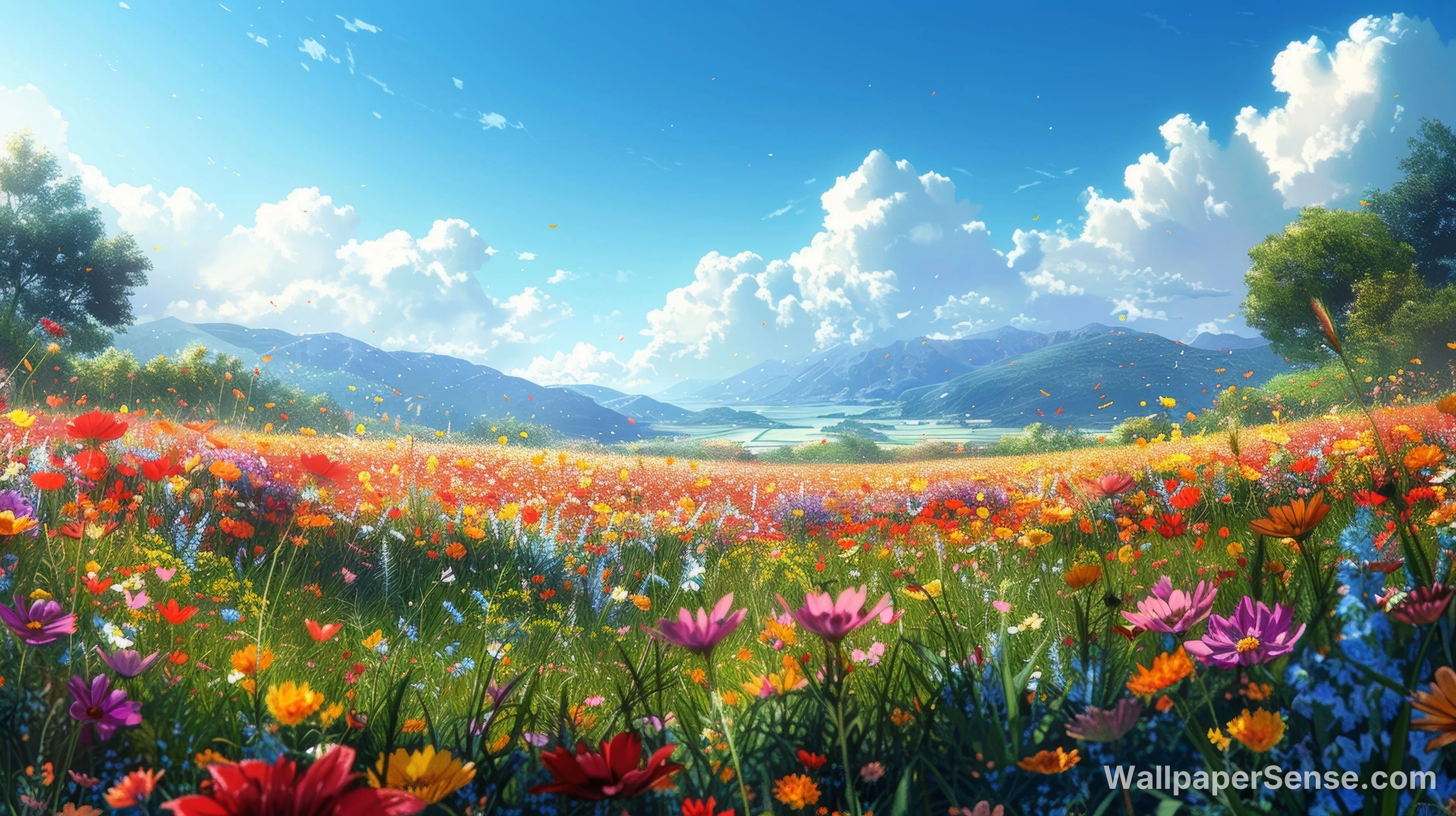 Japanese Anime Flower Field 8K Ultra HD Desktop Wallpaper