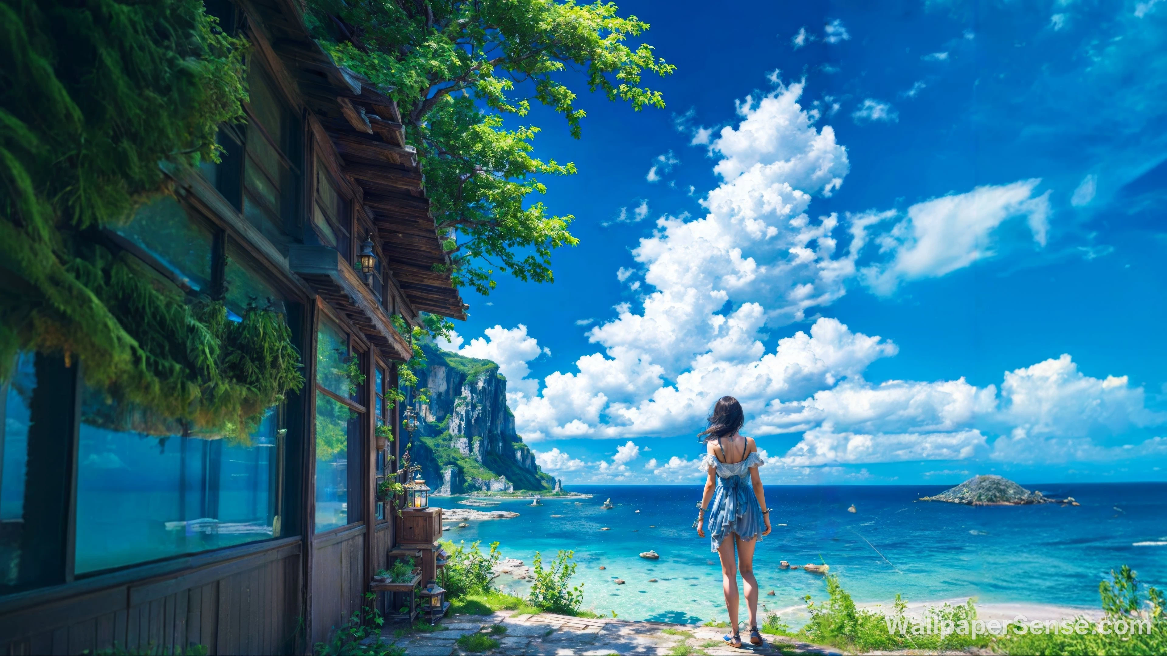Cottage Costiero Giapponese 8K Ultra HD Wallpaper per Desktop