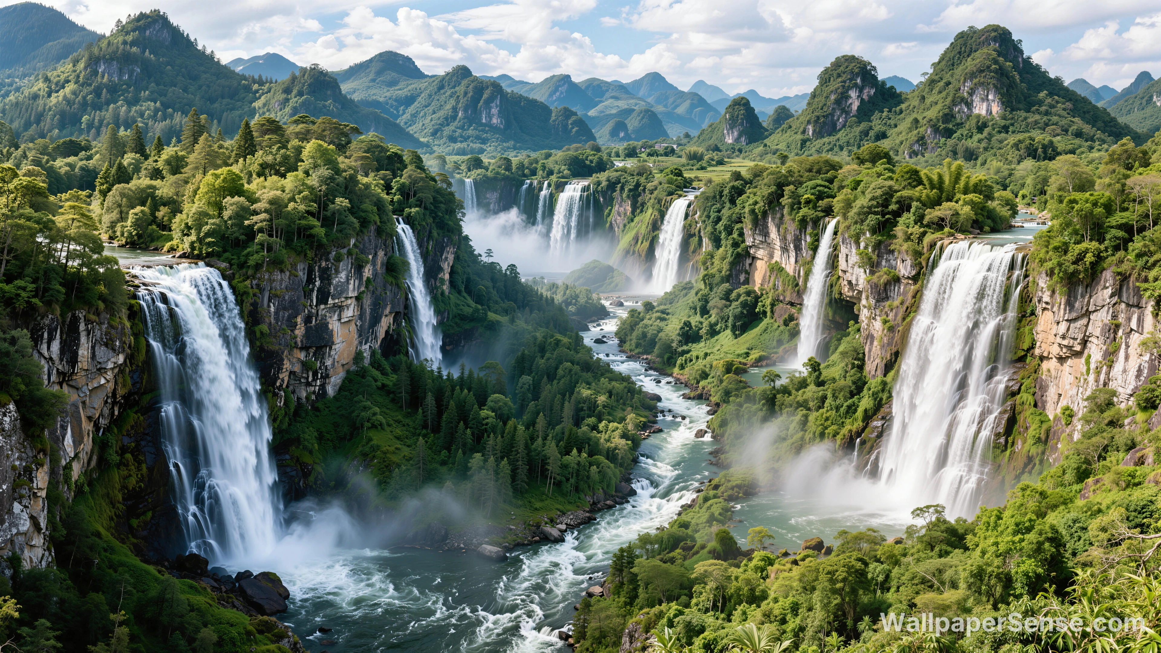 Chinese Style Waterfall Valley 8K Ultra HD Desktop Wallpaper
