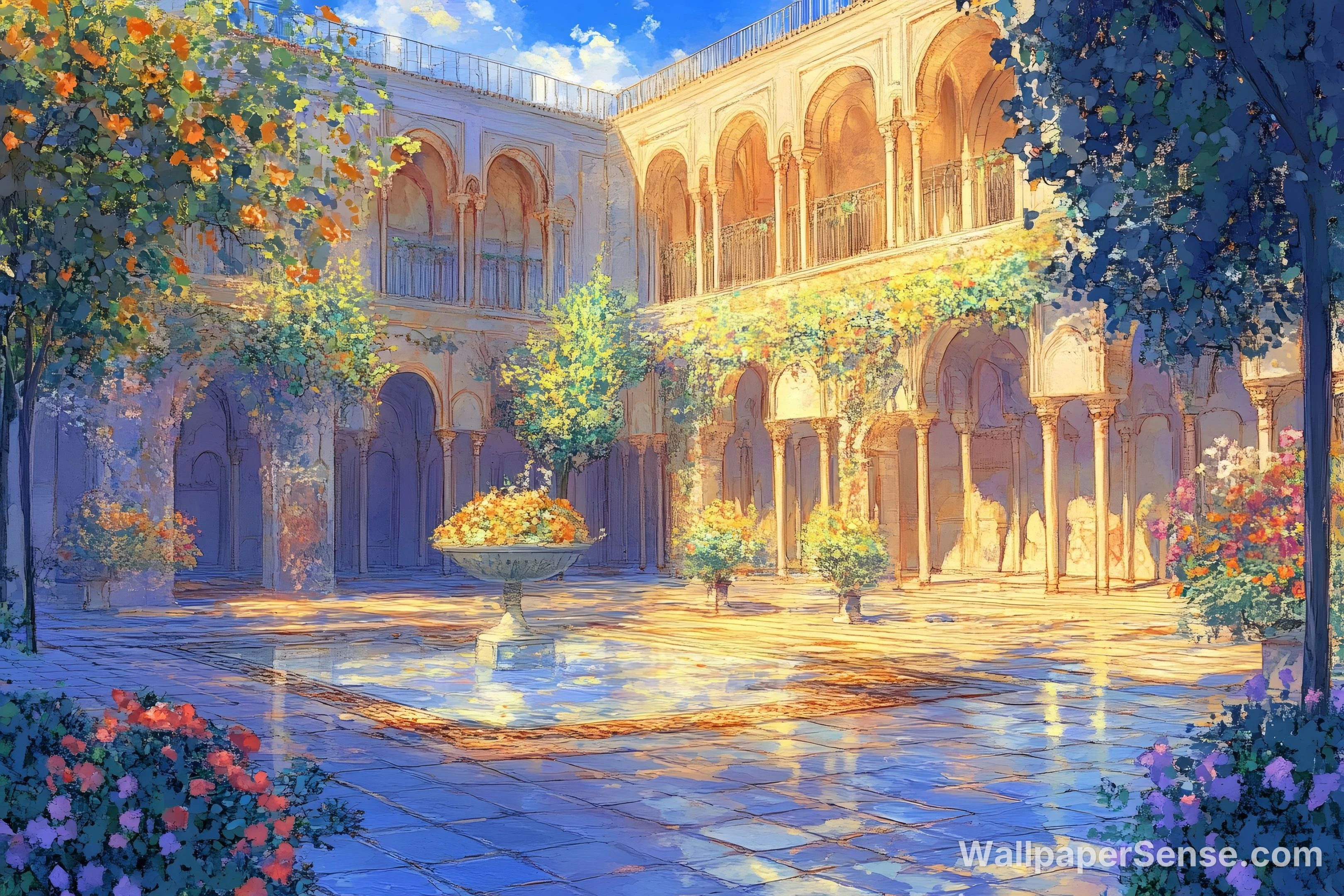 Oriental Art Courtyard Garden 8K Ultra HD Desktop Wallpaper