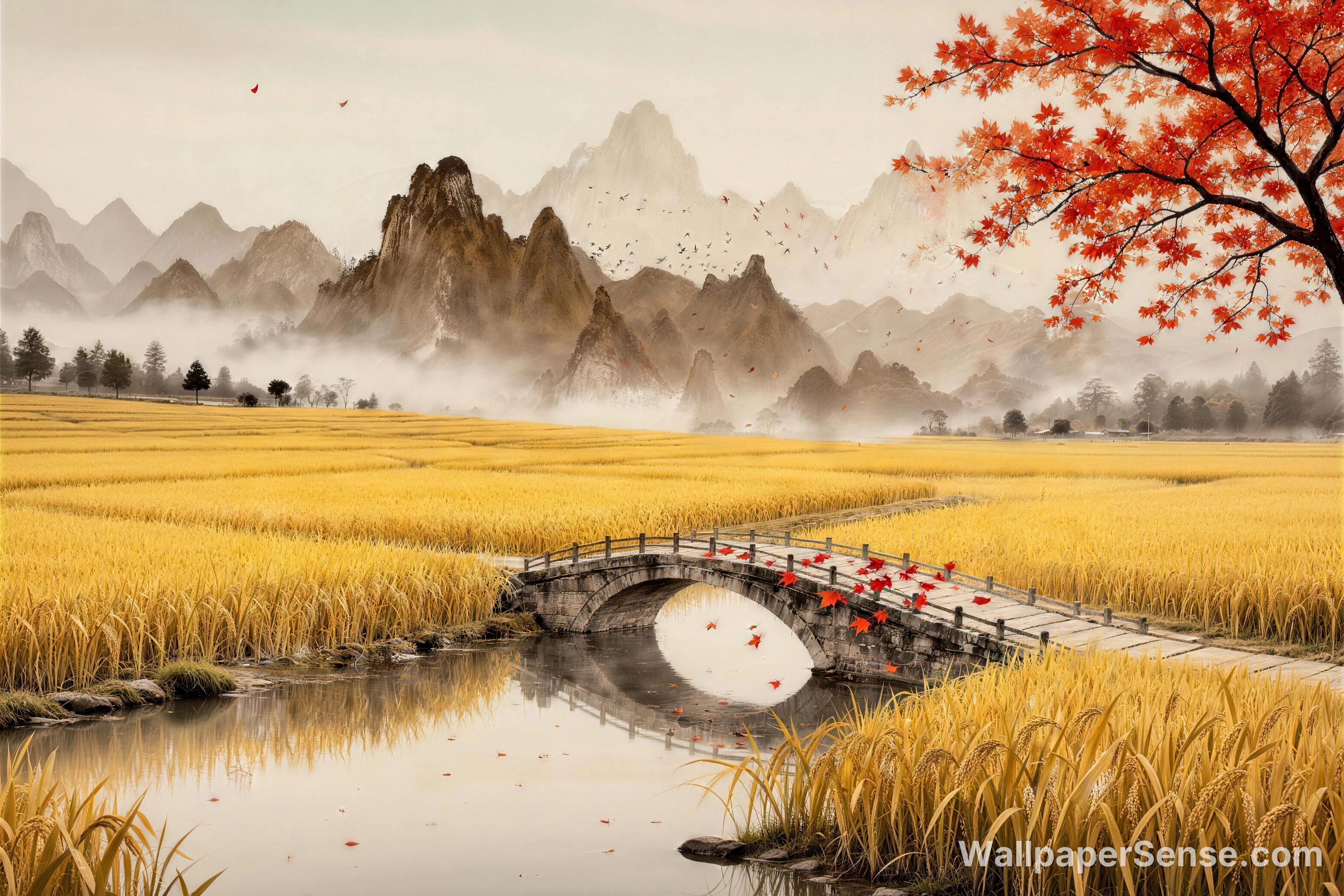 中國風秋日稻田 8K 桌面壁紙 - Premium wallpaper in 8192x5462 resolution
