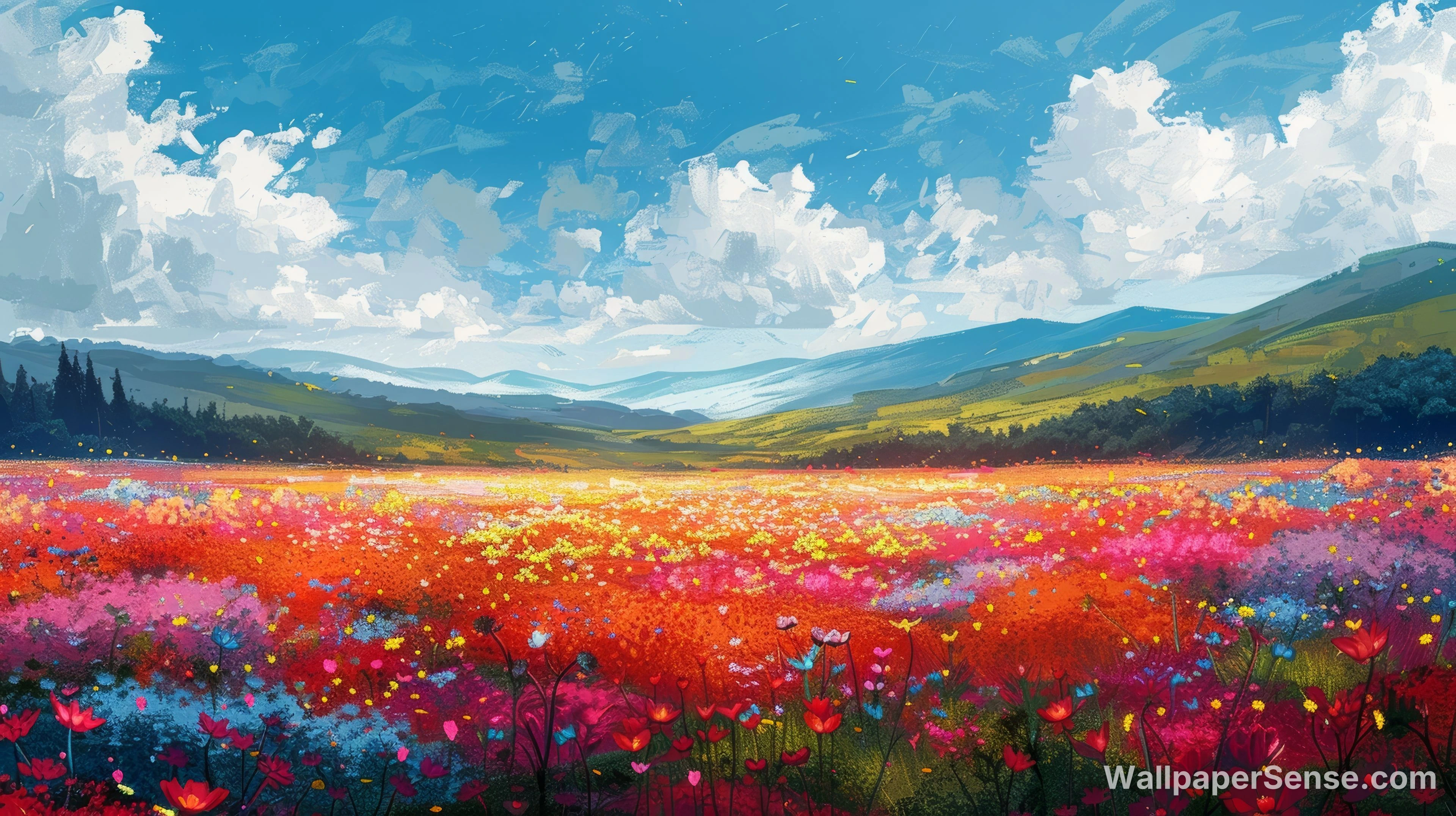 Anime-Style Flower Field 8K Desktop Wallpaper