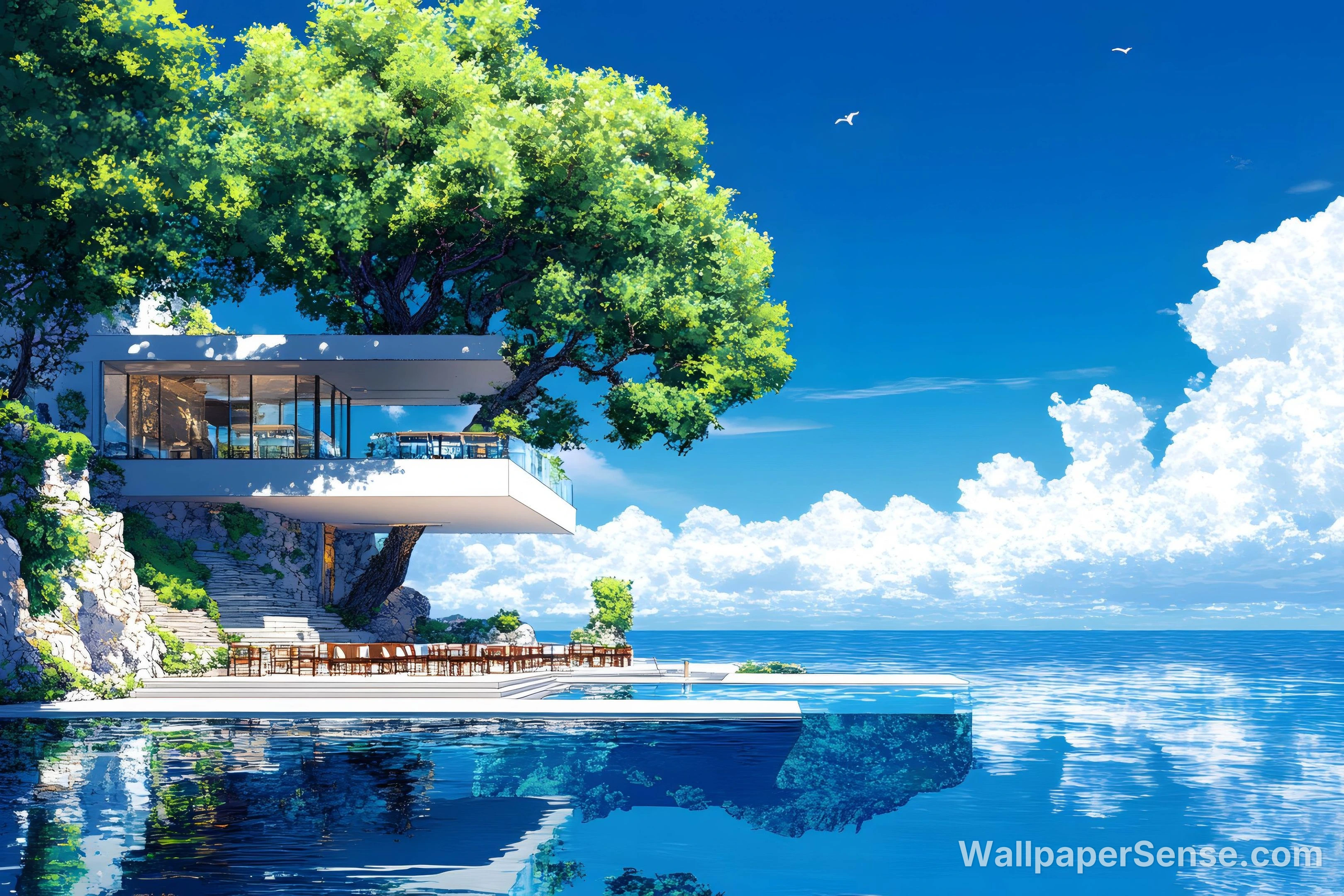 Moderní pobřežní vila 8K pozadí pro plochu - Premium wallpaper in 6726x4484 resolution