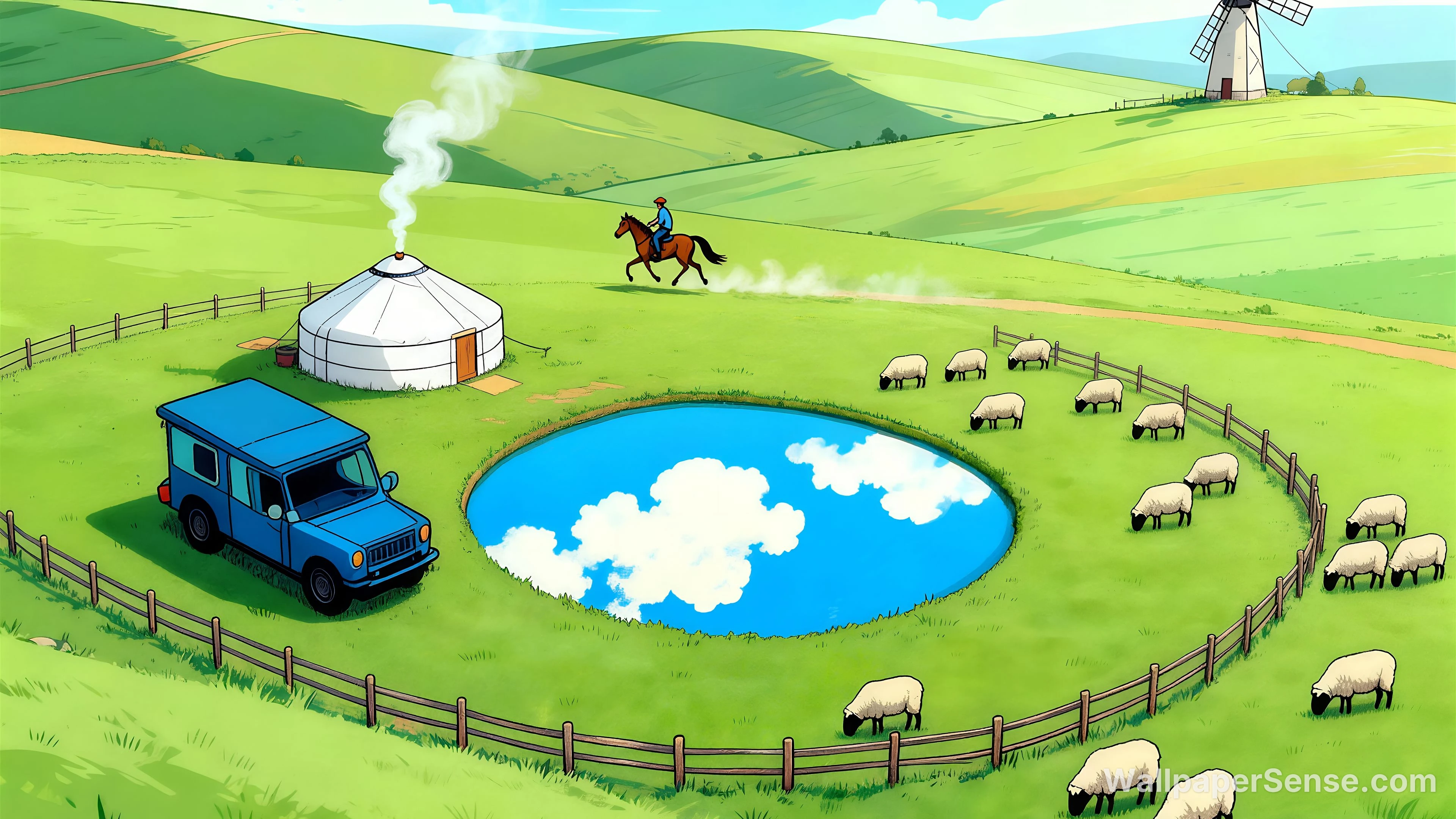 Mongolian Yurt on Lush Grassland 8K Desktop Wallpaper