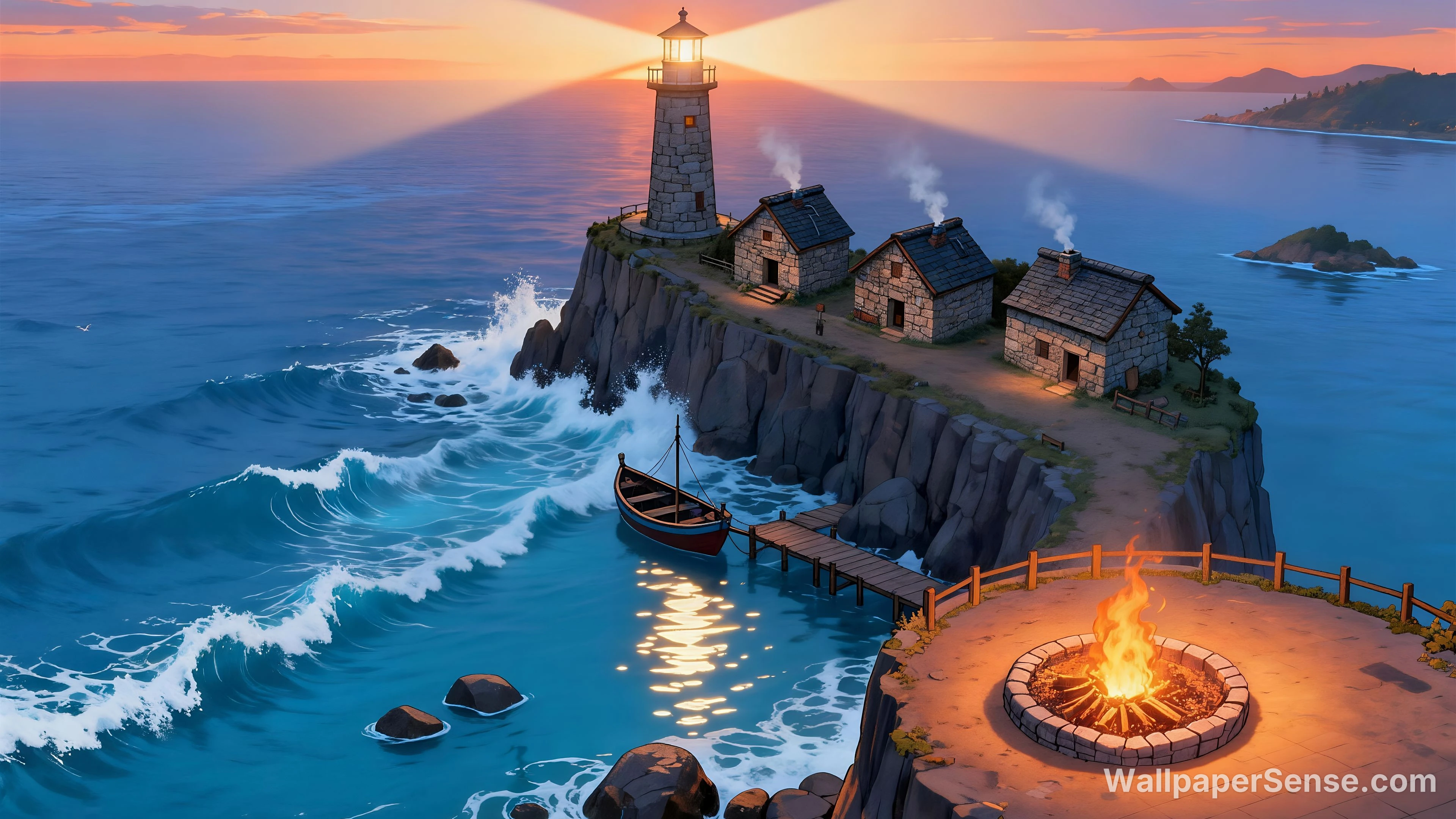 Tale-Style Lighthouse Coast 8K Ultra HD Desktop Wallpaper