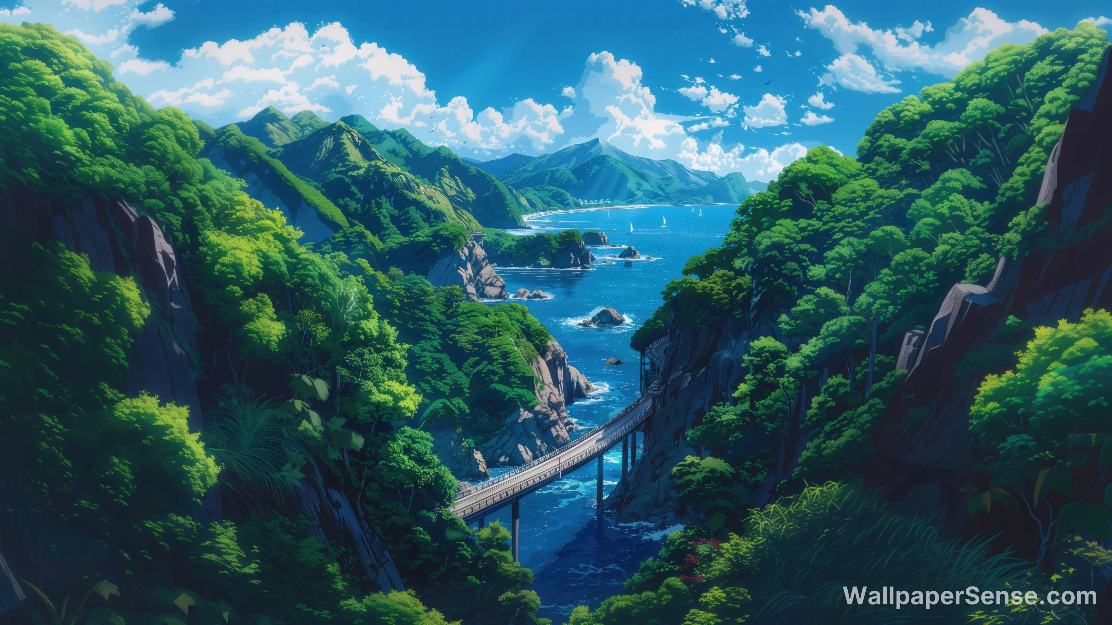 Japanese Coastal Valley 8K Ultra HD Desktop Wallpaper