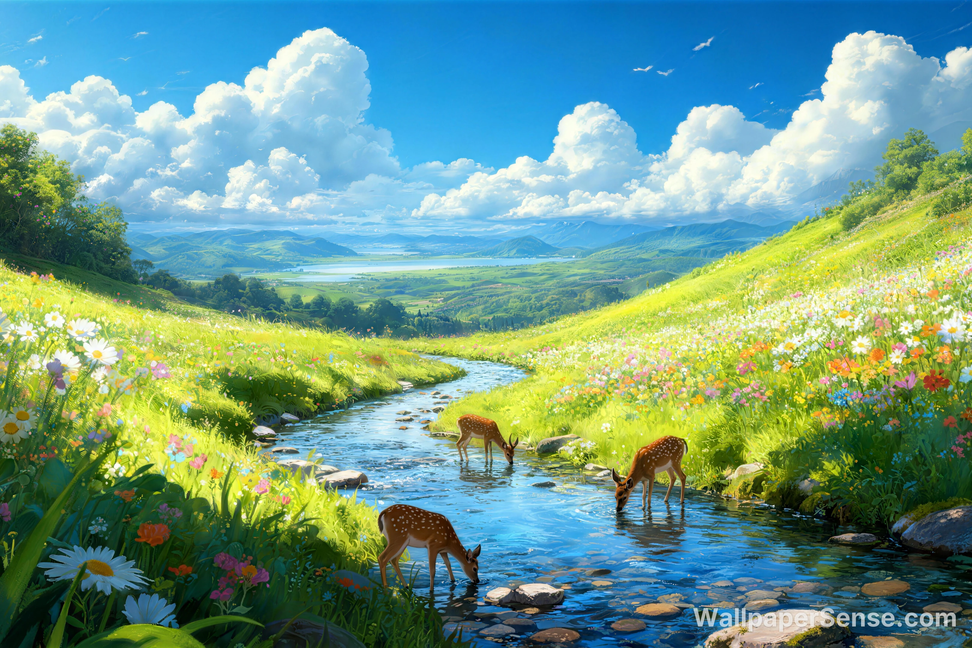 치유系 전원 풍경 사슴 무리 8K 초고화질 데스크톱 월페이퍼 - Premium wallpaper in 6912x4608 resolution