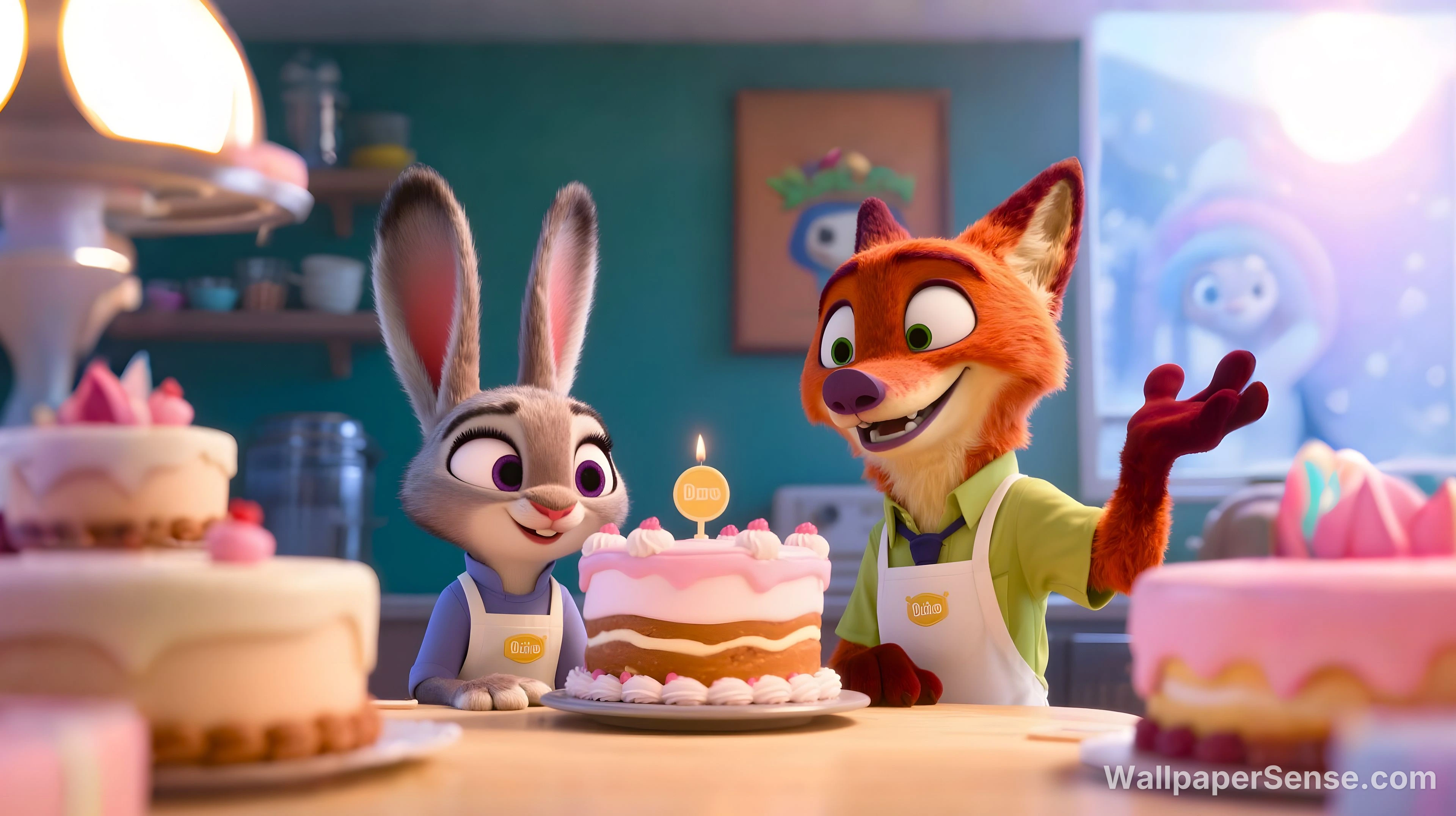 Animera räv och kanin bakverkslandskap 4K skrivbordsbakgrund