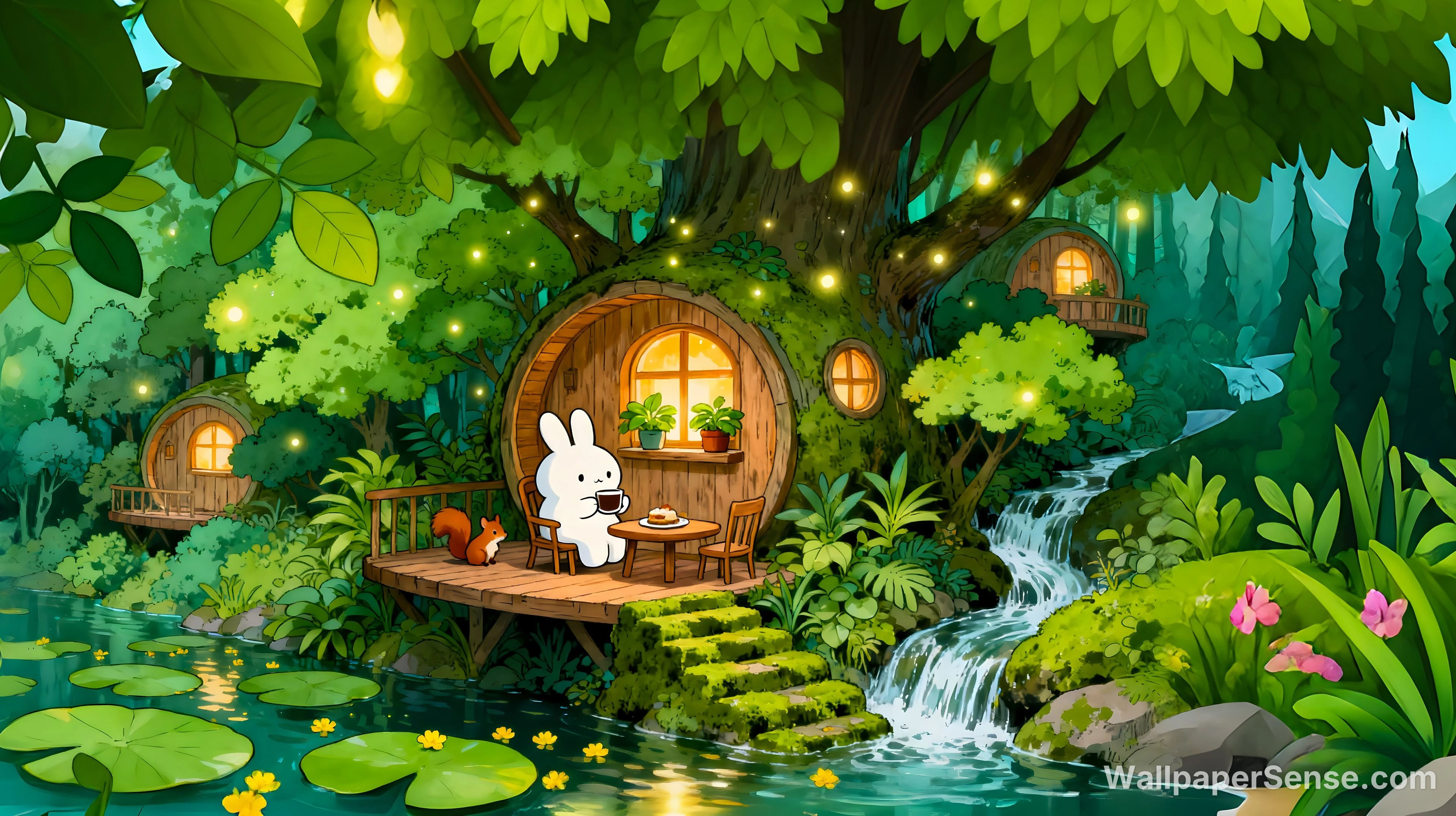 Japanese Forest Cottage 4K 8K Ultra HD Wallpaper Collection - Anime Forest Bunny Hut 4K Desktop Wallpaper