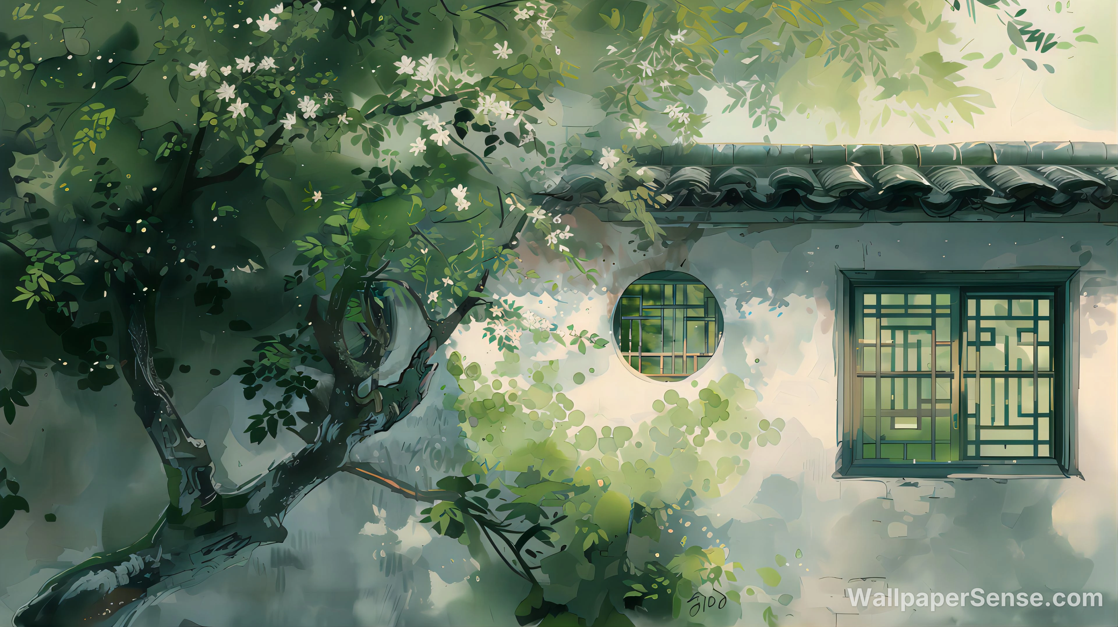 Chinese-Style Courtyard Blossoms 8K Desktop Wallpaper