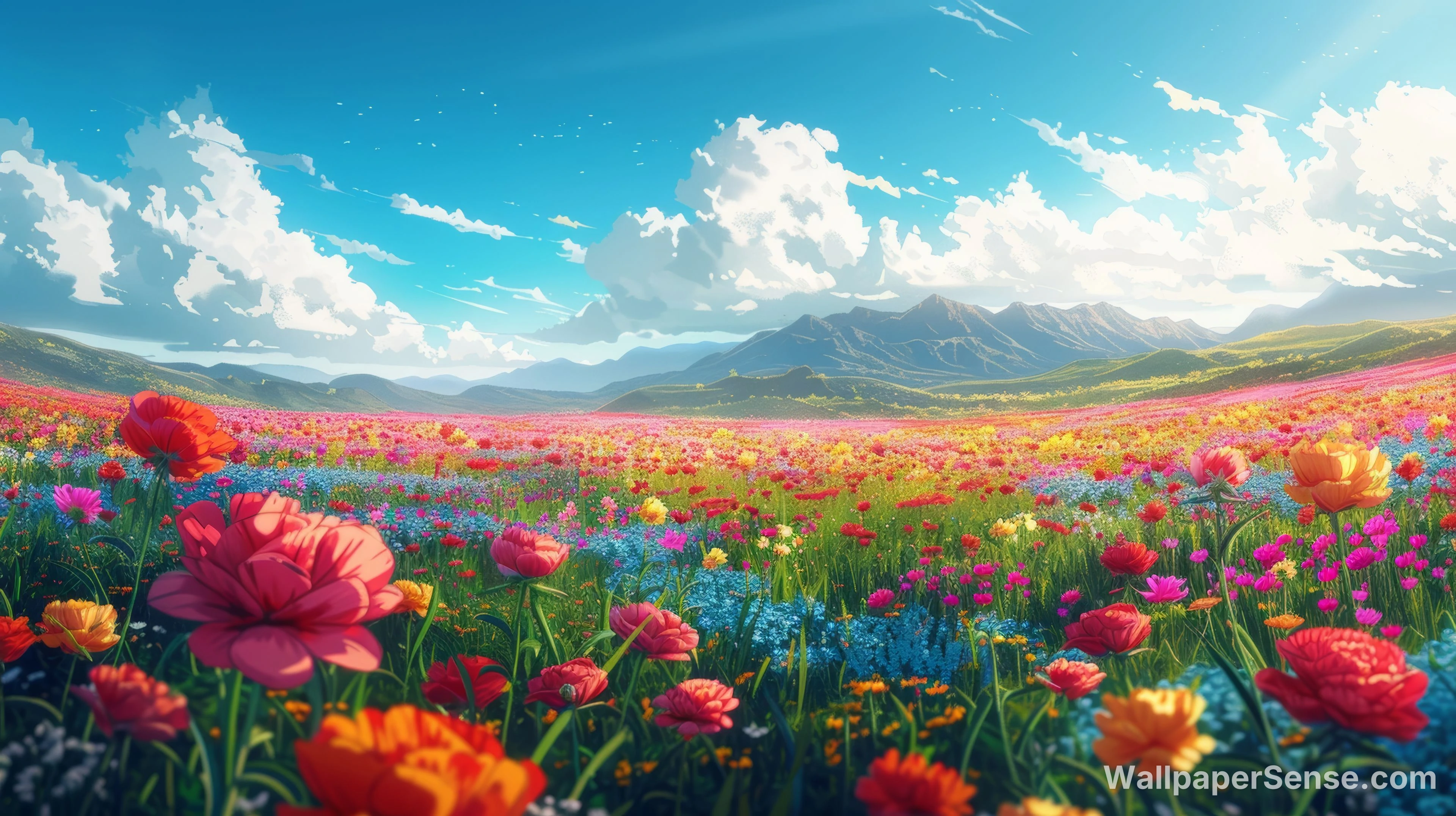 Anime-Style Flower Field 8K Desktop Wallpaper