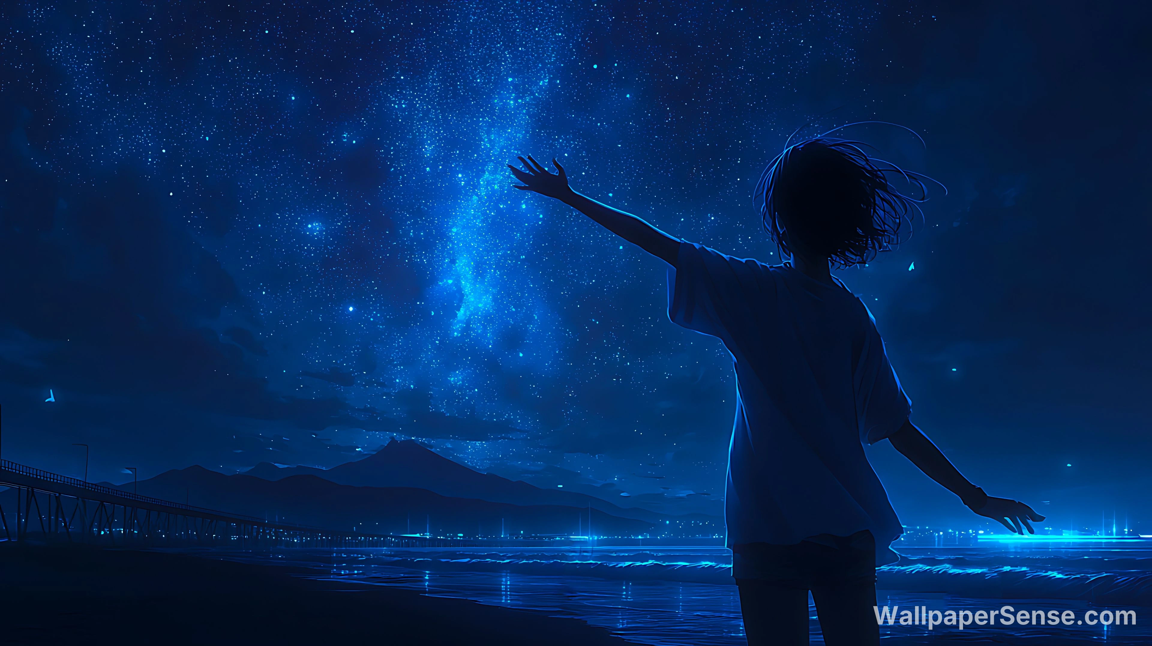 Anime Sterrenhemel Nacht 4K Bureau Wallpaper