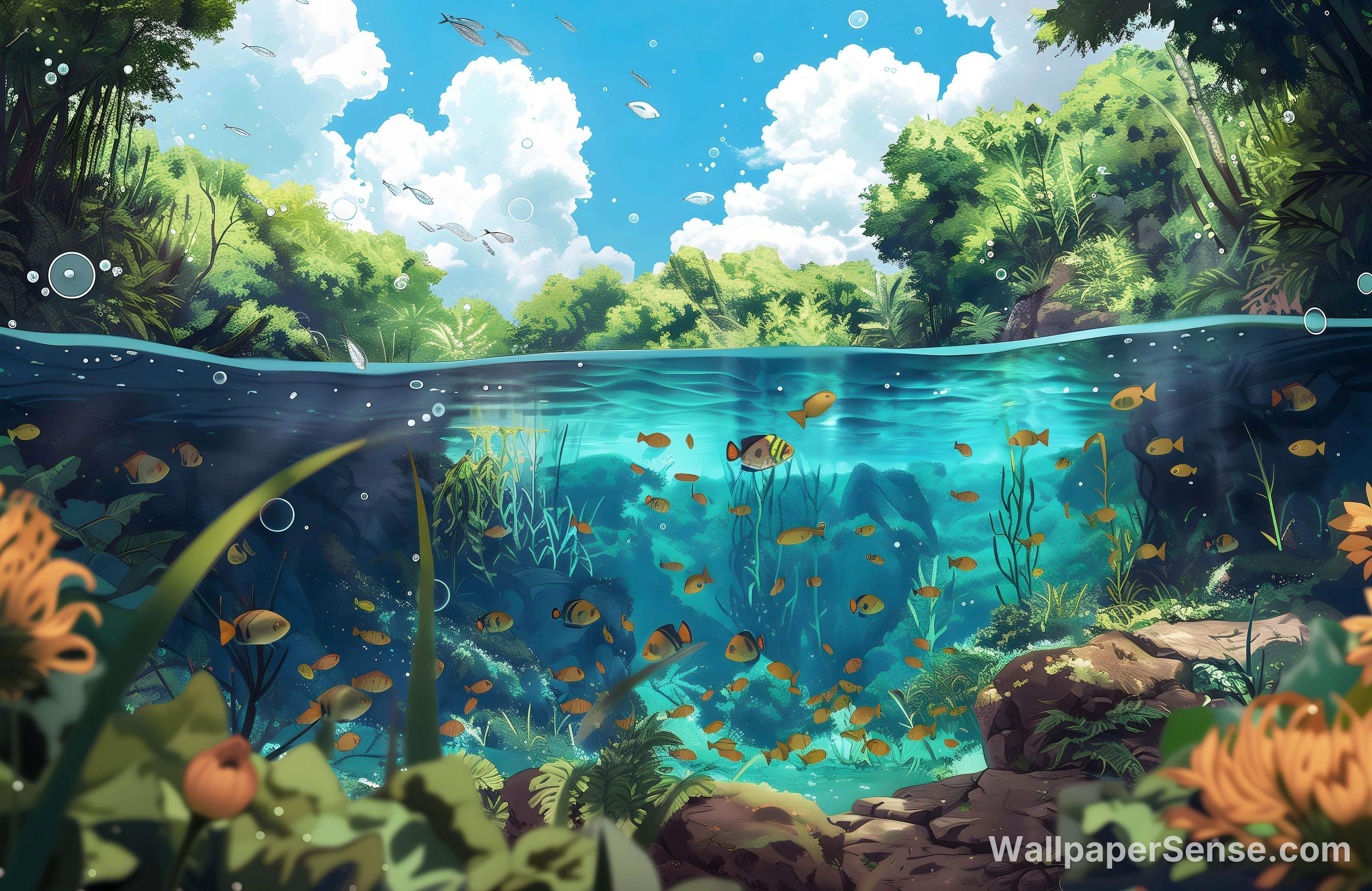 Fondo de pantalla 4K de río tropical animado