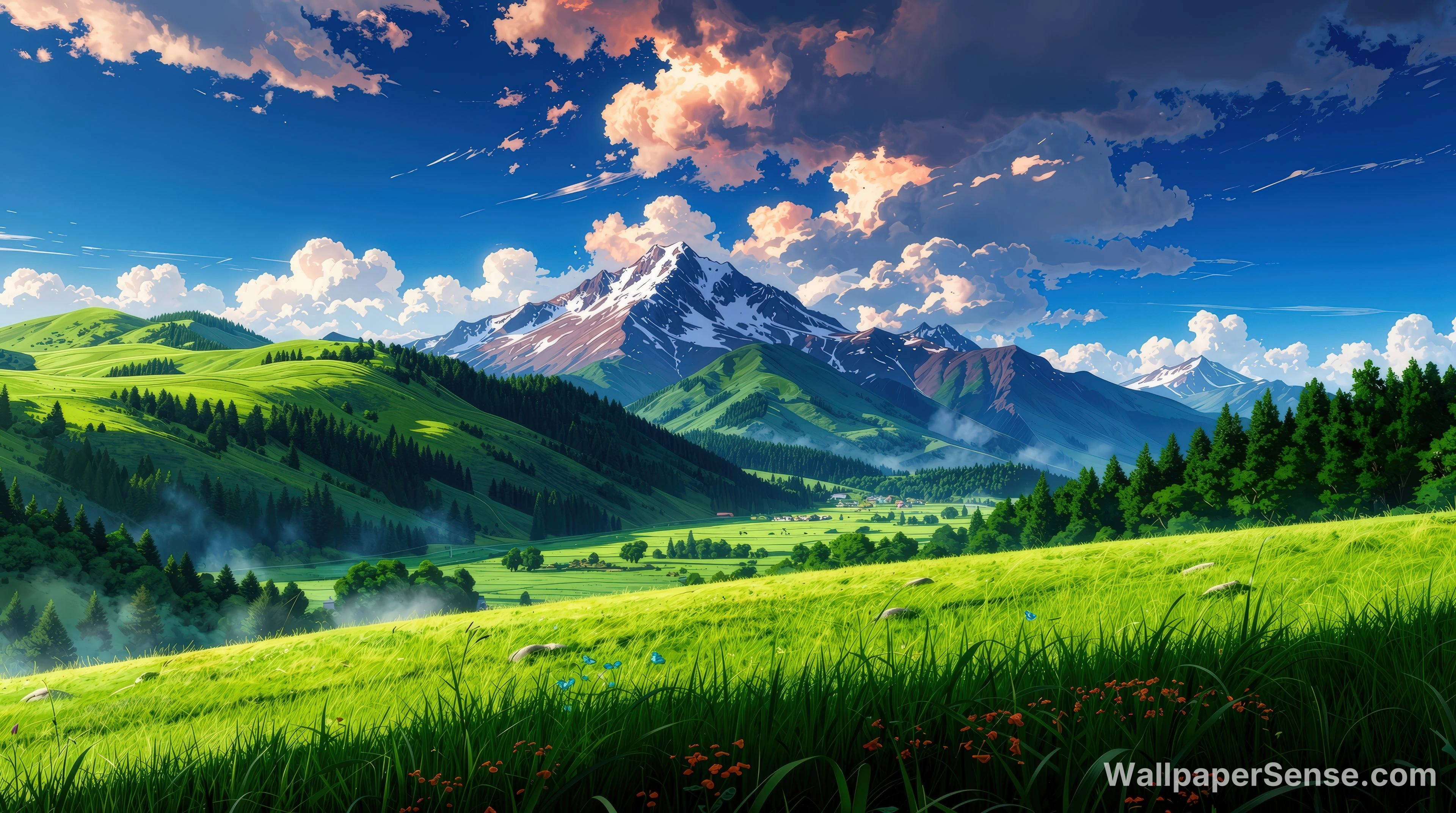 Anime Alpenseizoen 4K bureaubladachtergrond