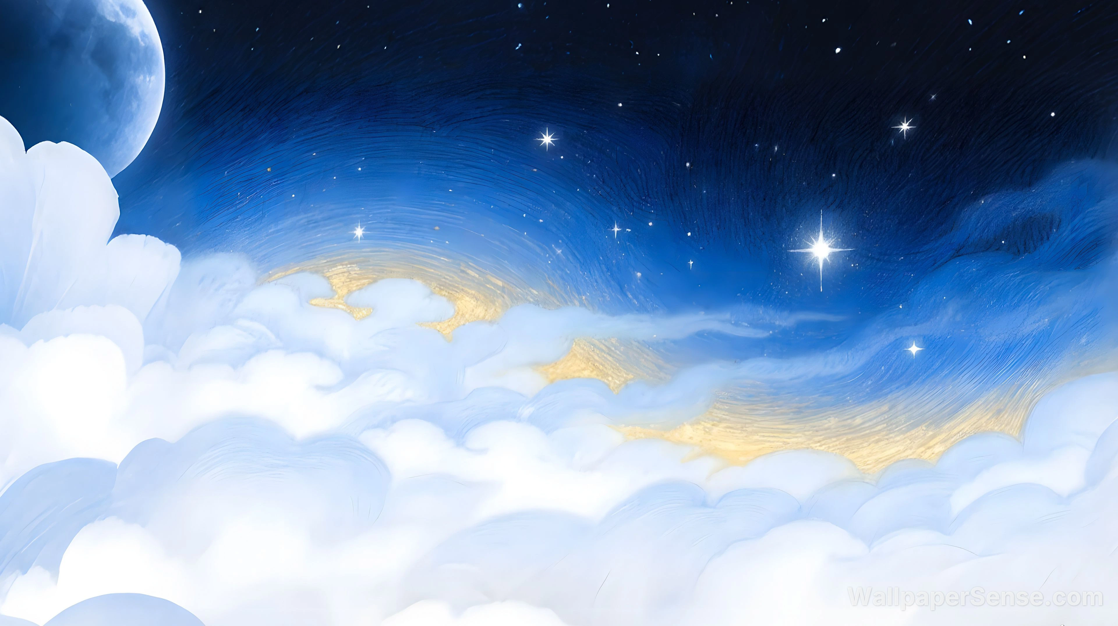 东方 celestial 云图 8K 超高清壁纸合集 - 动漫夜空配云朵与月亮 4K桌面壁纸