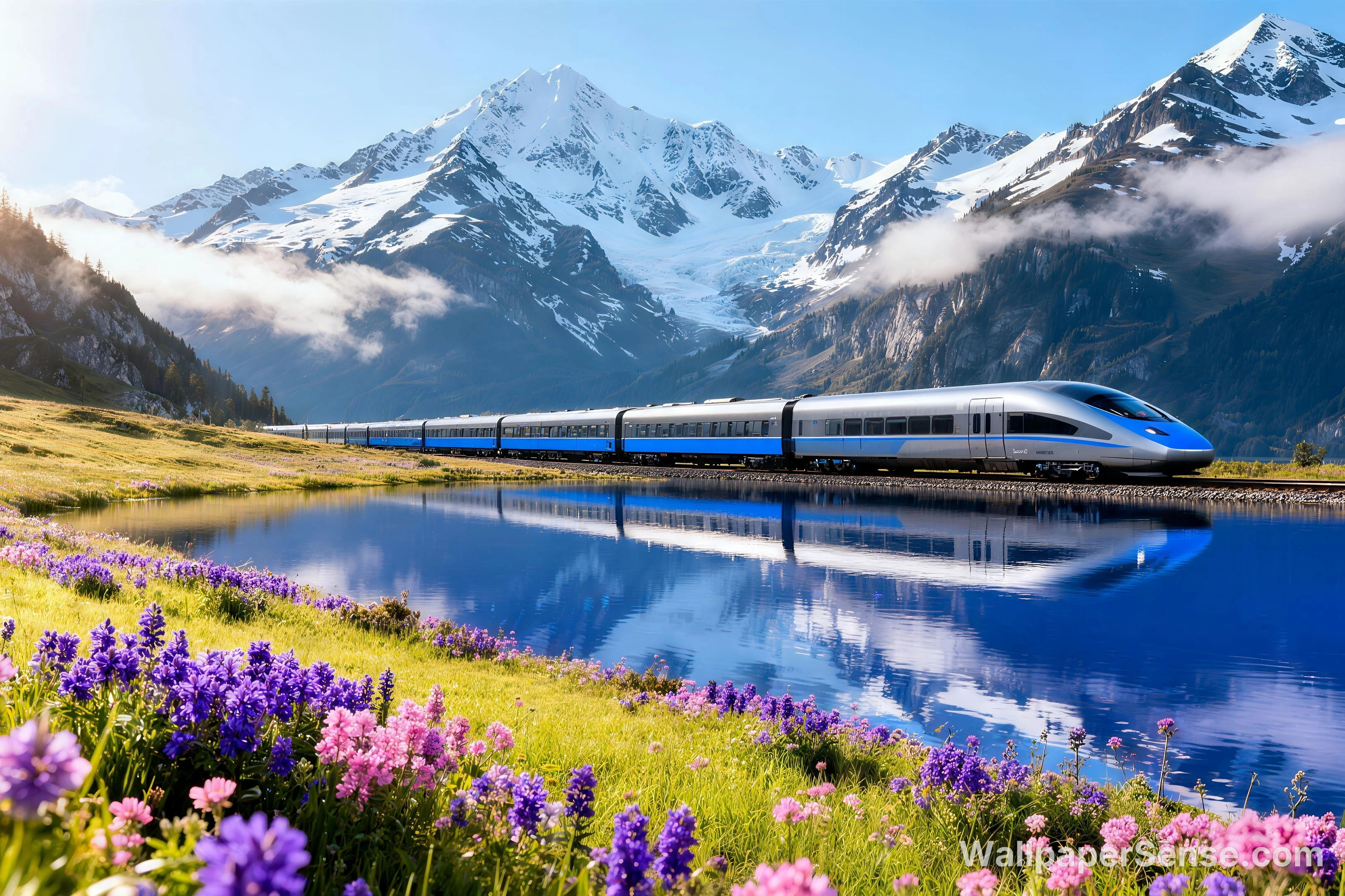 Treno Alpino Svizzero in Montagna Nevosa 8K Wallpaper Desktop