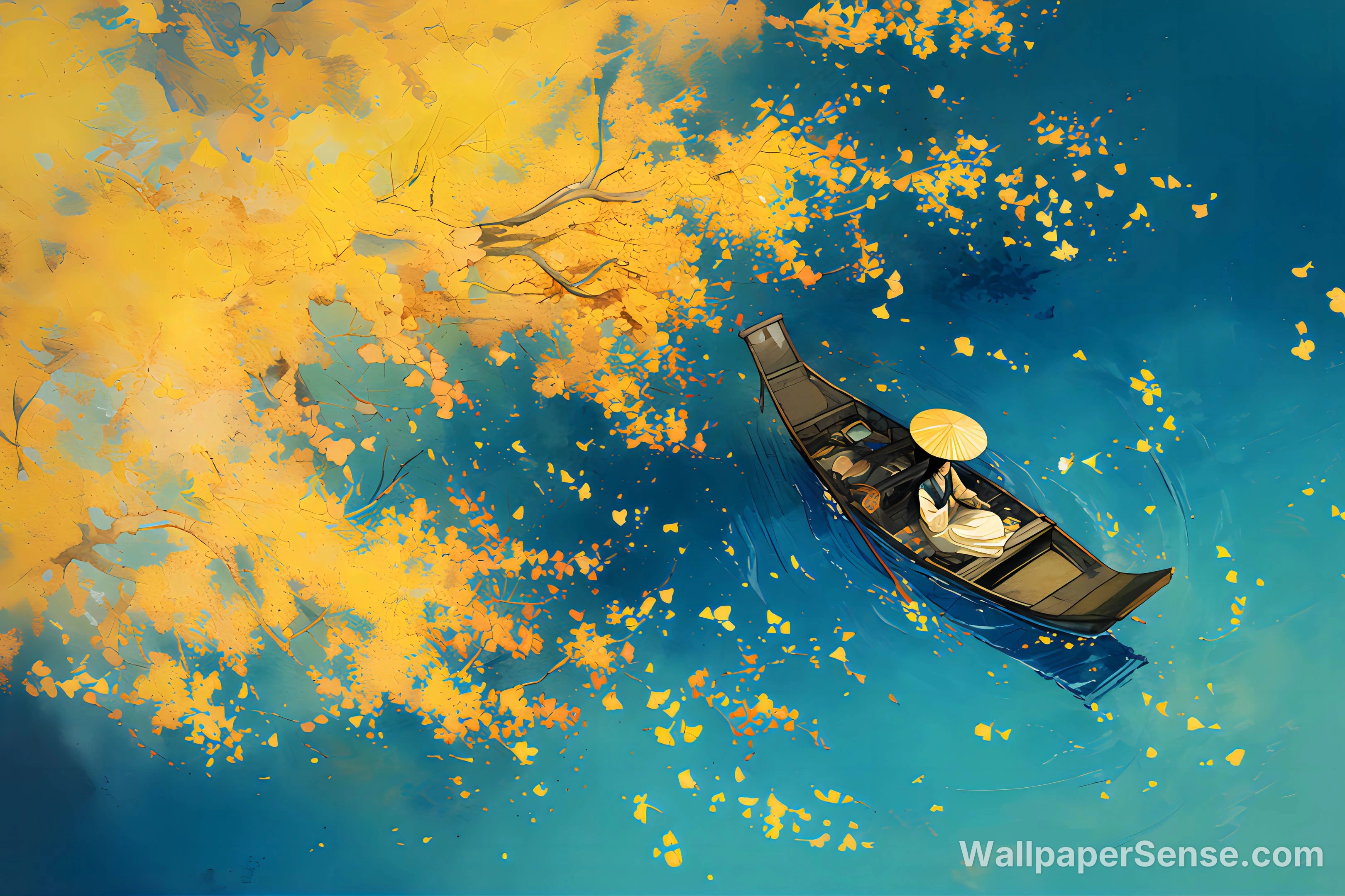 中國風秋葉小舟 8K 桌面壁紙 - Premium wallpaper in 6726x4484 resolution