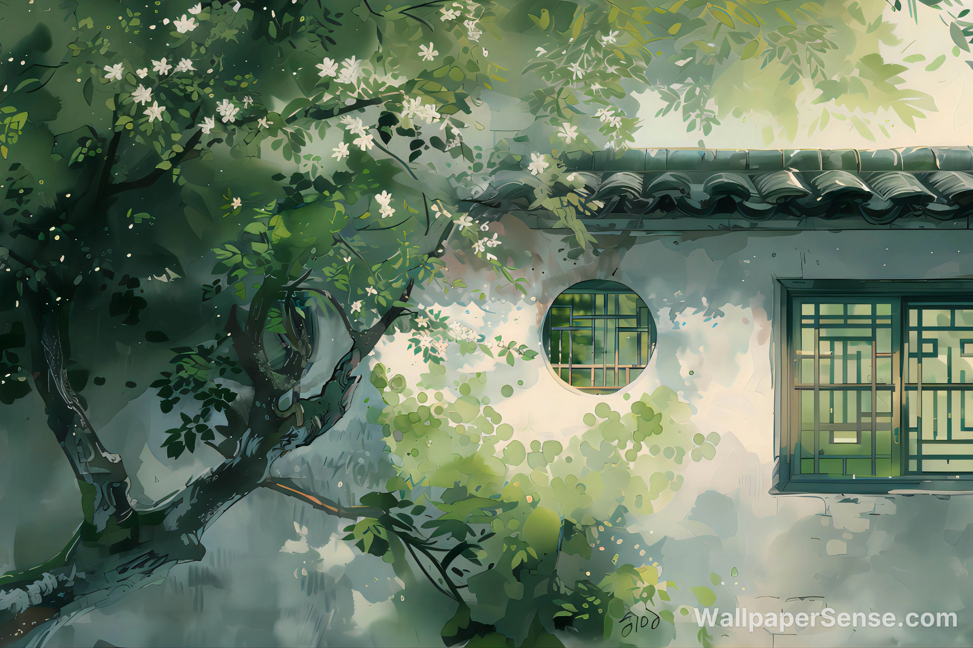 Cortile in stile cinese con primavera 8K Wallpaper per desktop - Premium wallpaper in 6726x4484 resolution