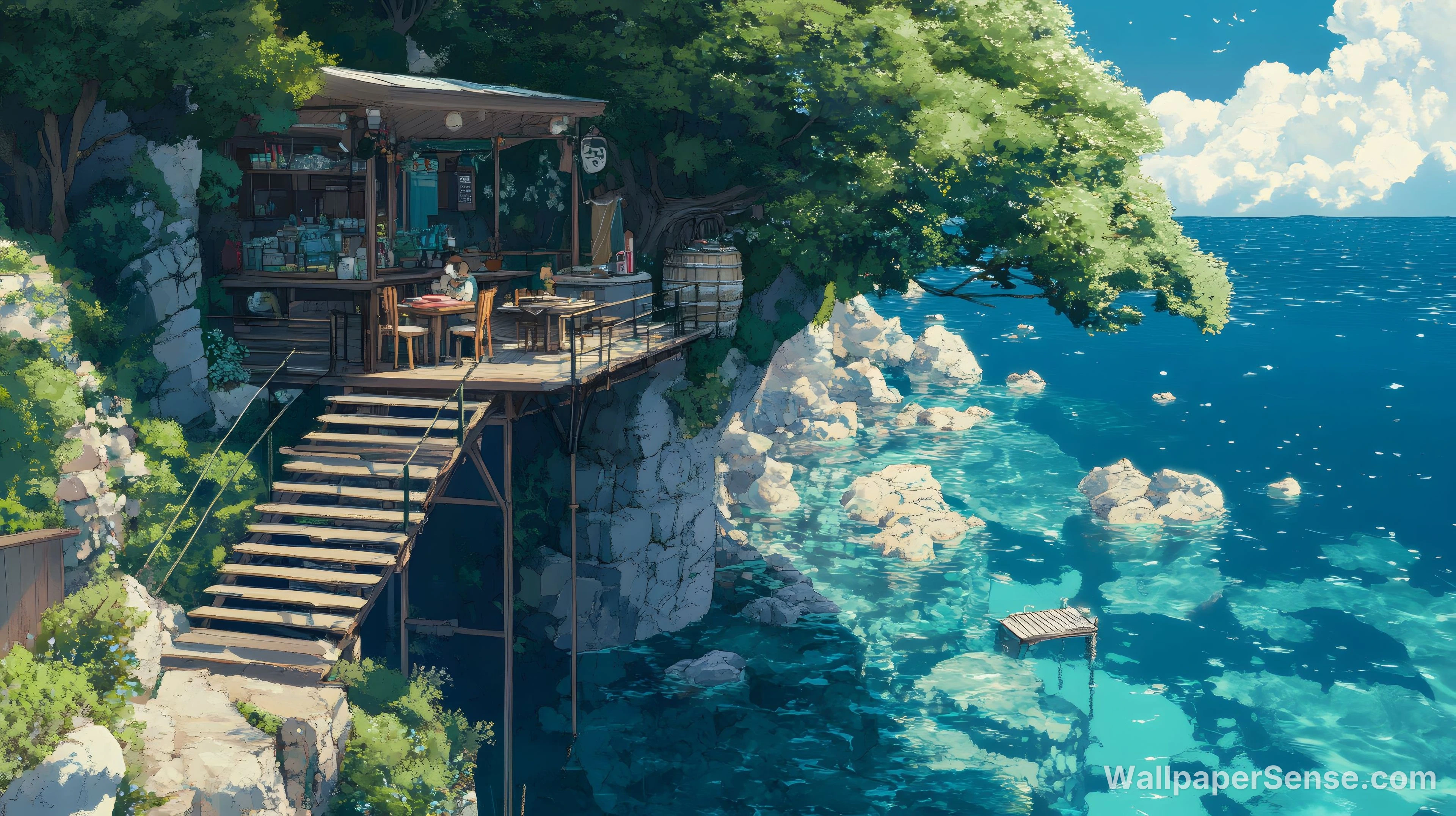 Chalé Japonês à Beira-Mar em Estilo Anime 8K Ultra HD para Desktop - Premium wallpaper in 8000x4484 resolution