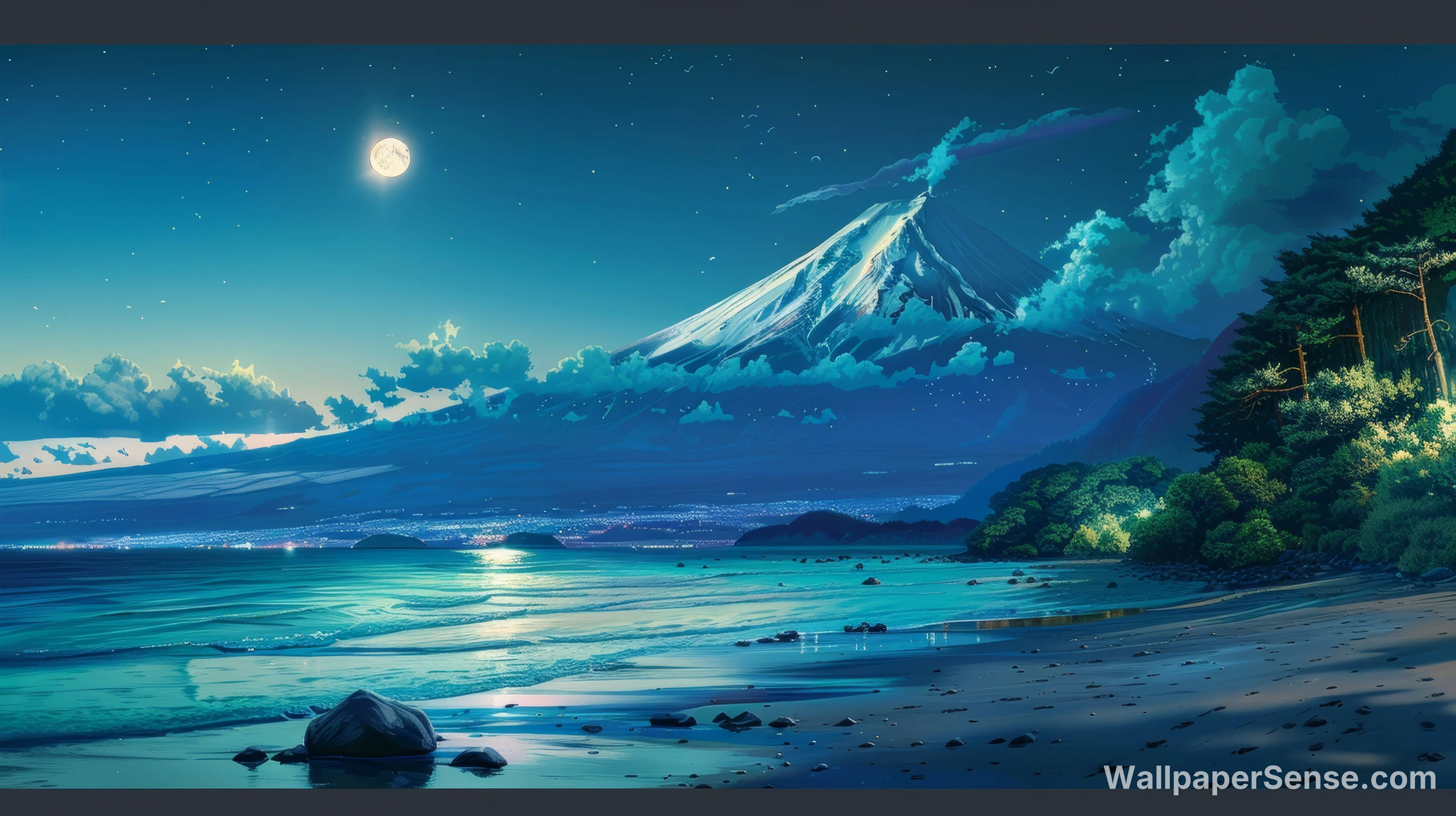 Japonská hora Fudži noční obloha 8K ultra HD stěnový papír