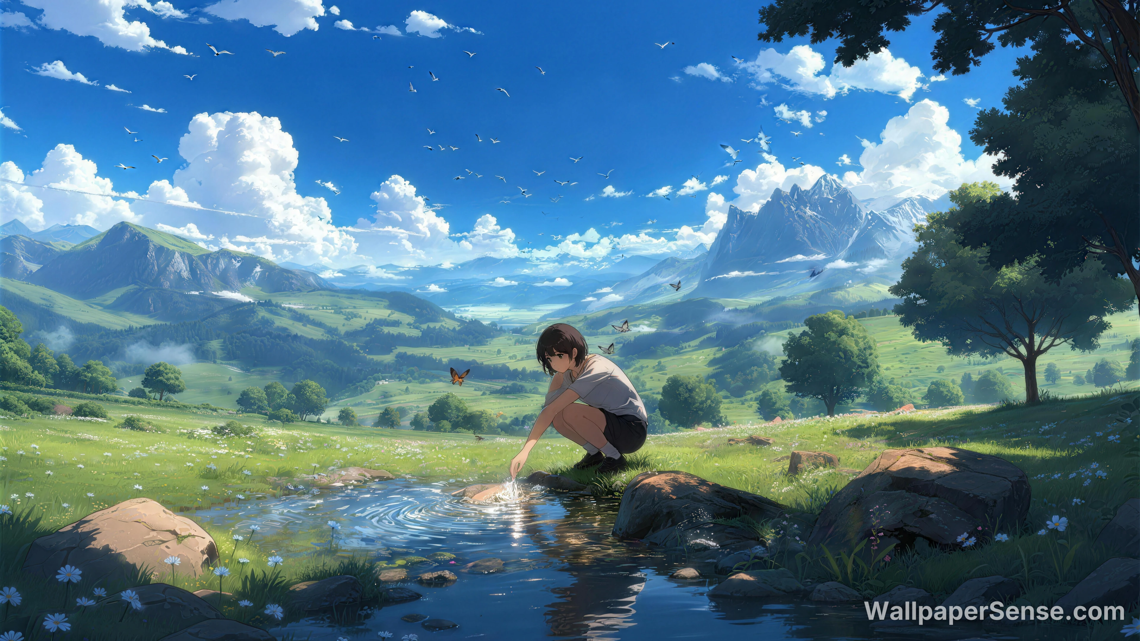 Ghibli-Style Mountain Stream 8K Desktop Wallpaper - Premium wallpaper in 8192x4608 resolution