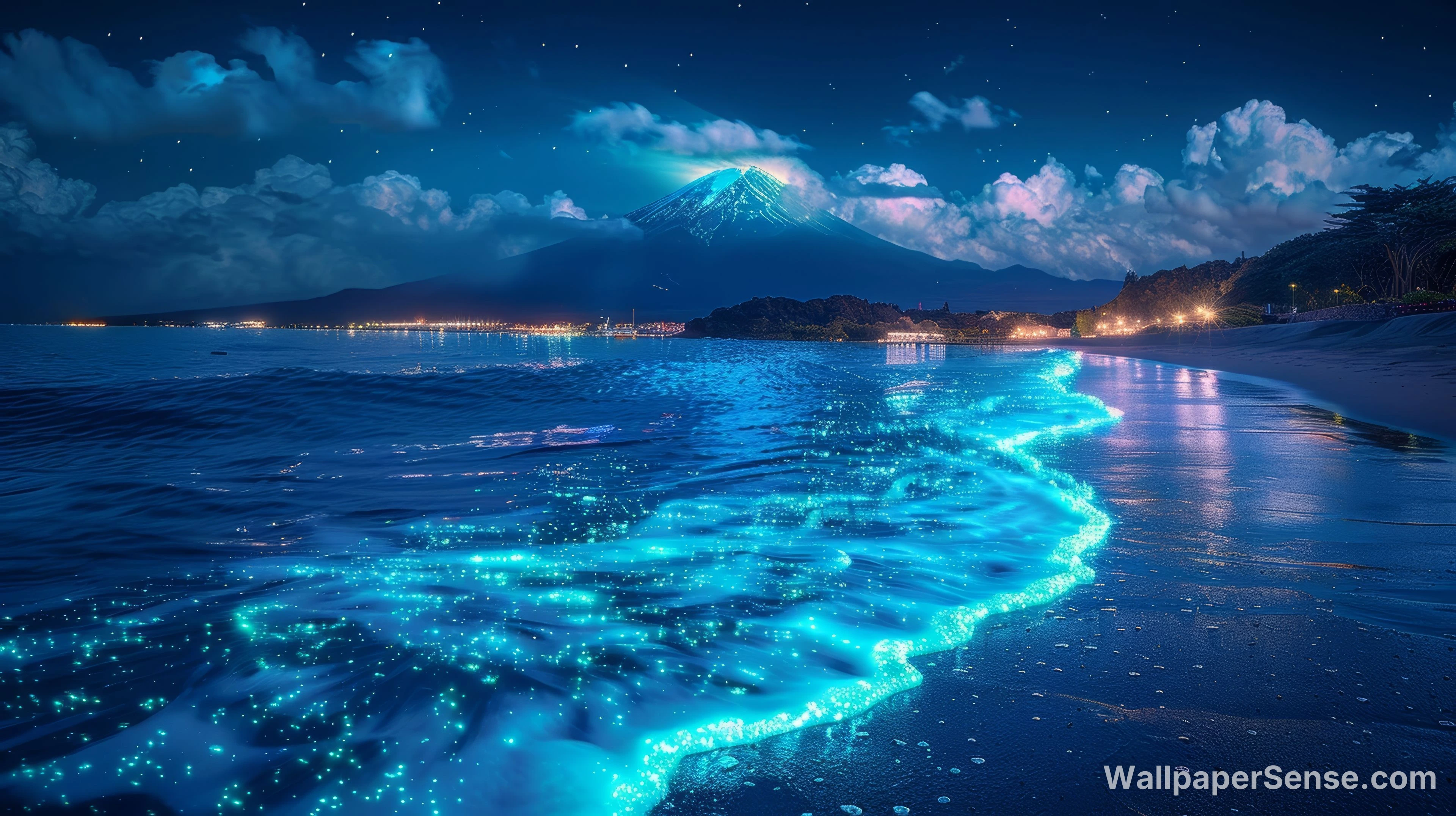Japonský bioluminiscenční pláž 8K Ultra HD stolní pozadí