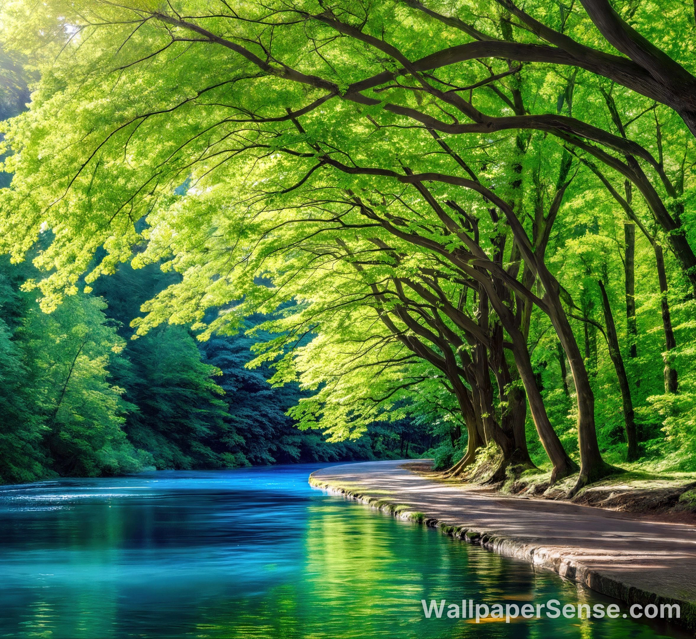 Paisagem de Floresta Japonesa ao Longo do Rio 8K Ultra HD para Desktop