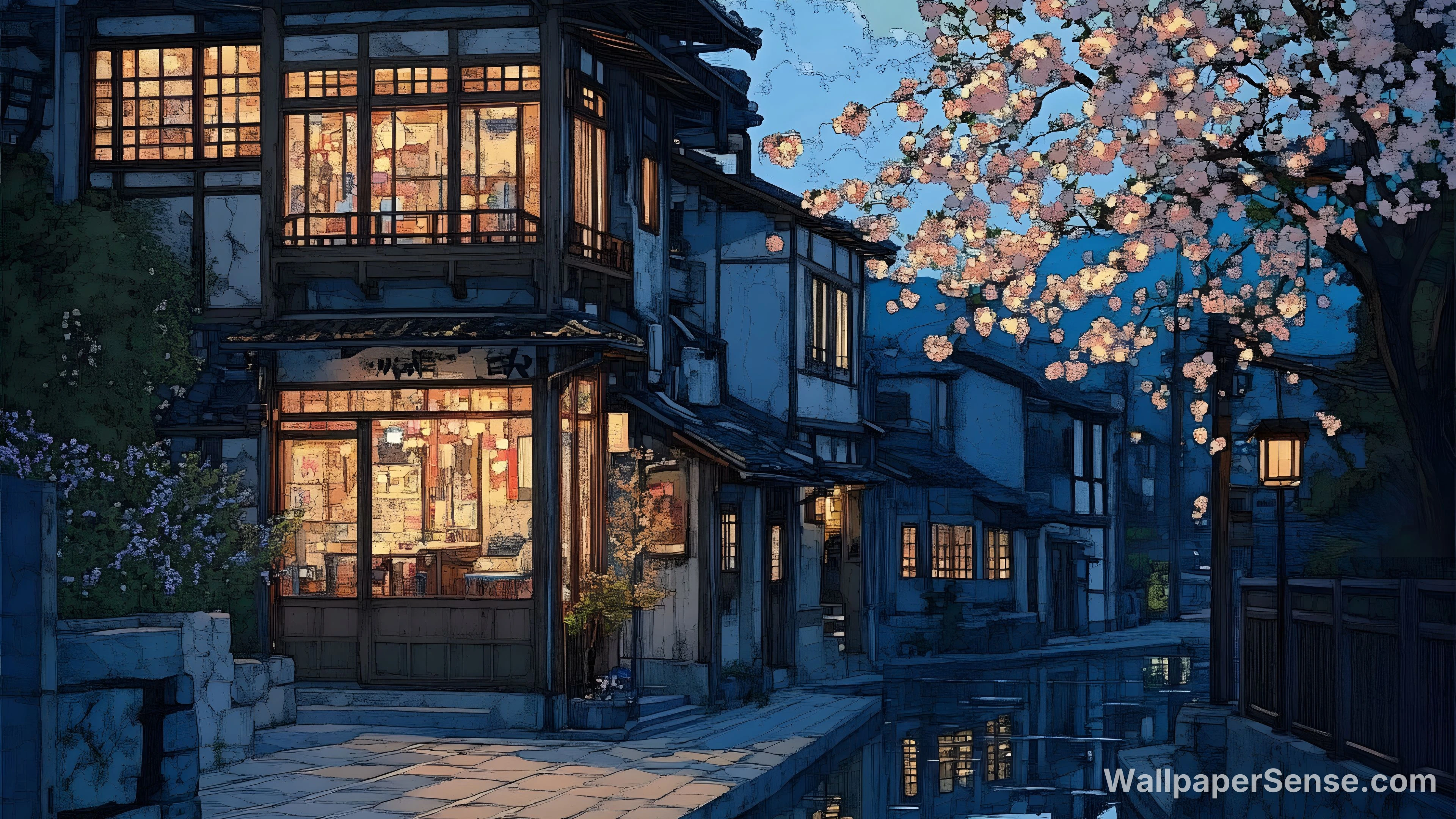 Japonské město s výhonky 8K ultra HD stěnová tapeta