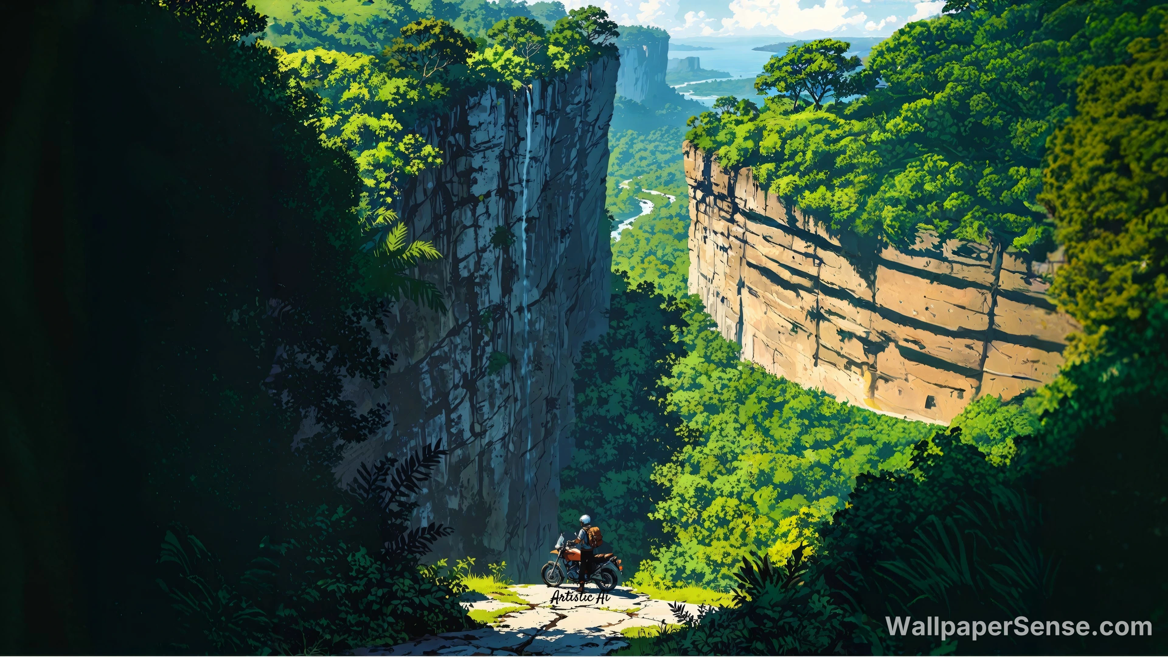 Studio Ghibli styl Kanyonová cesta 8K Ultra HD stolní pozadí