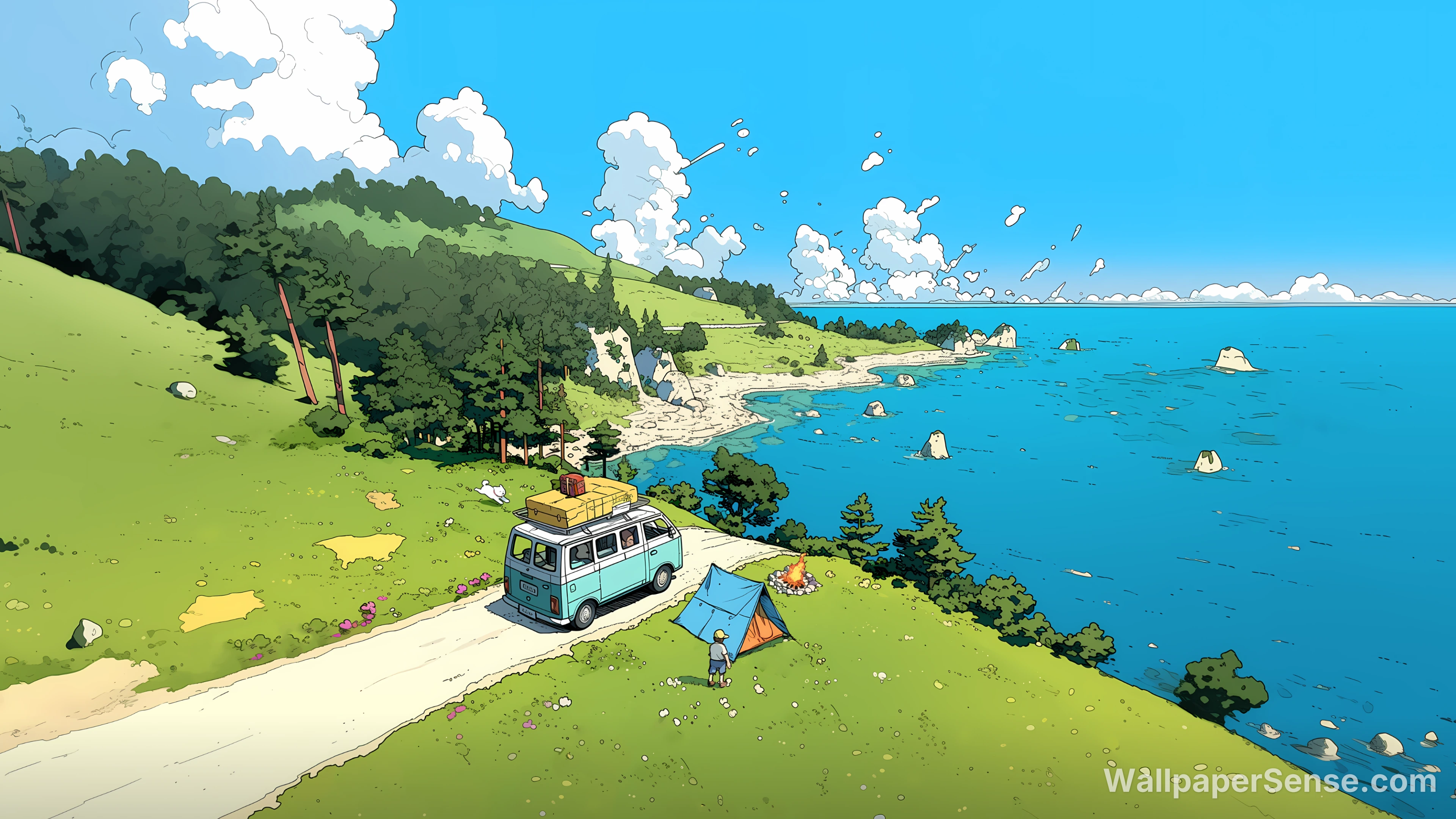 动漫海岸露营地 4K 桌面壁纸 - Premium wallpaper in 3840x2160 resolution