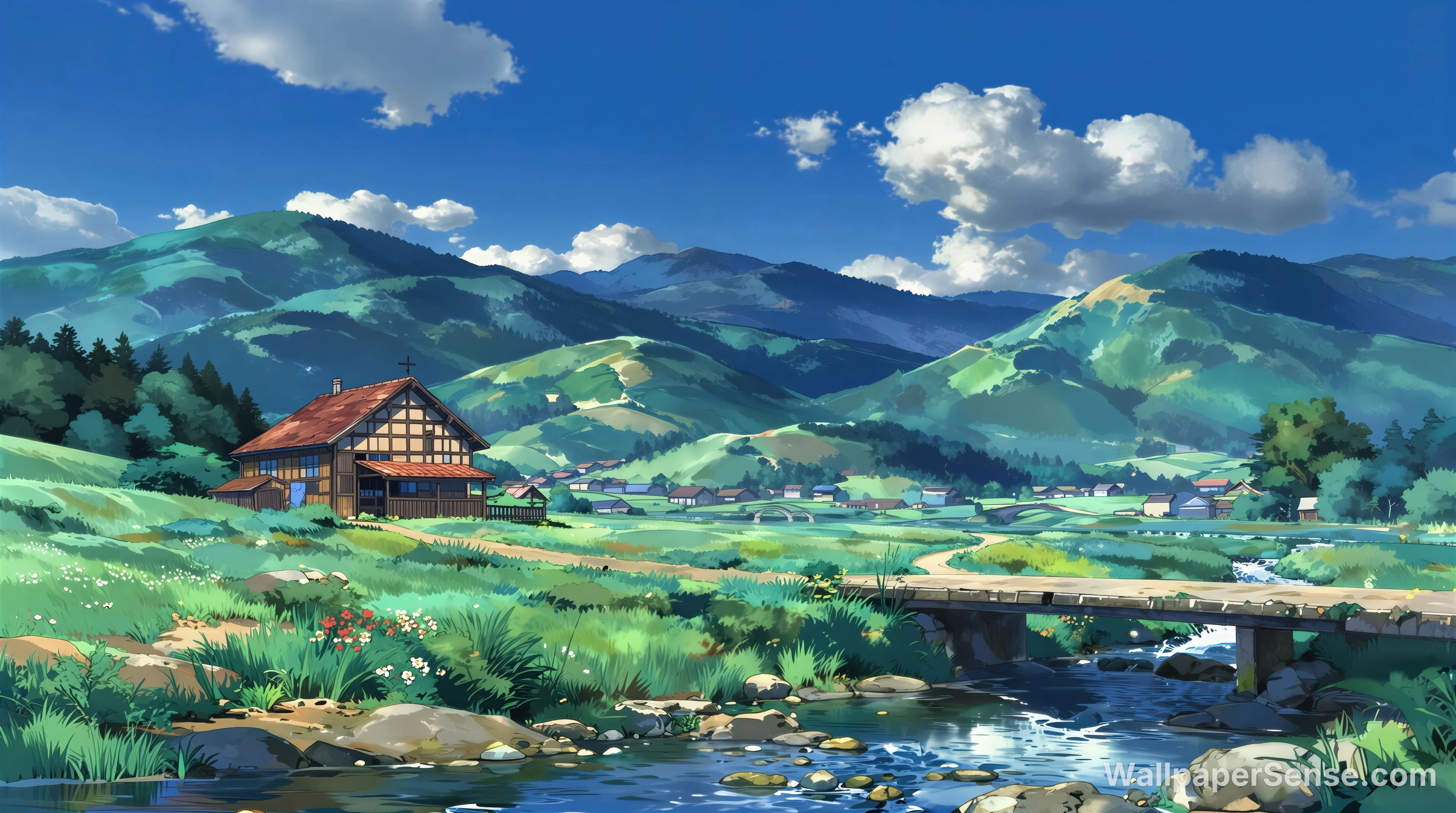 Japonská vesnická krajina 8K Ultra HD stěnový obrázek
