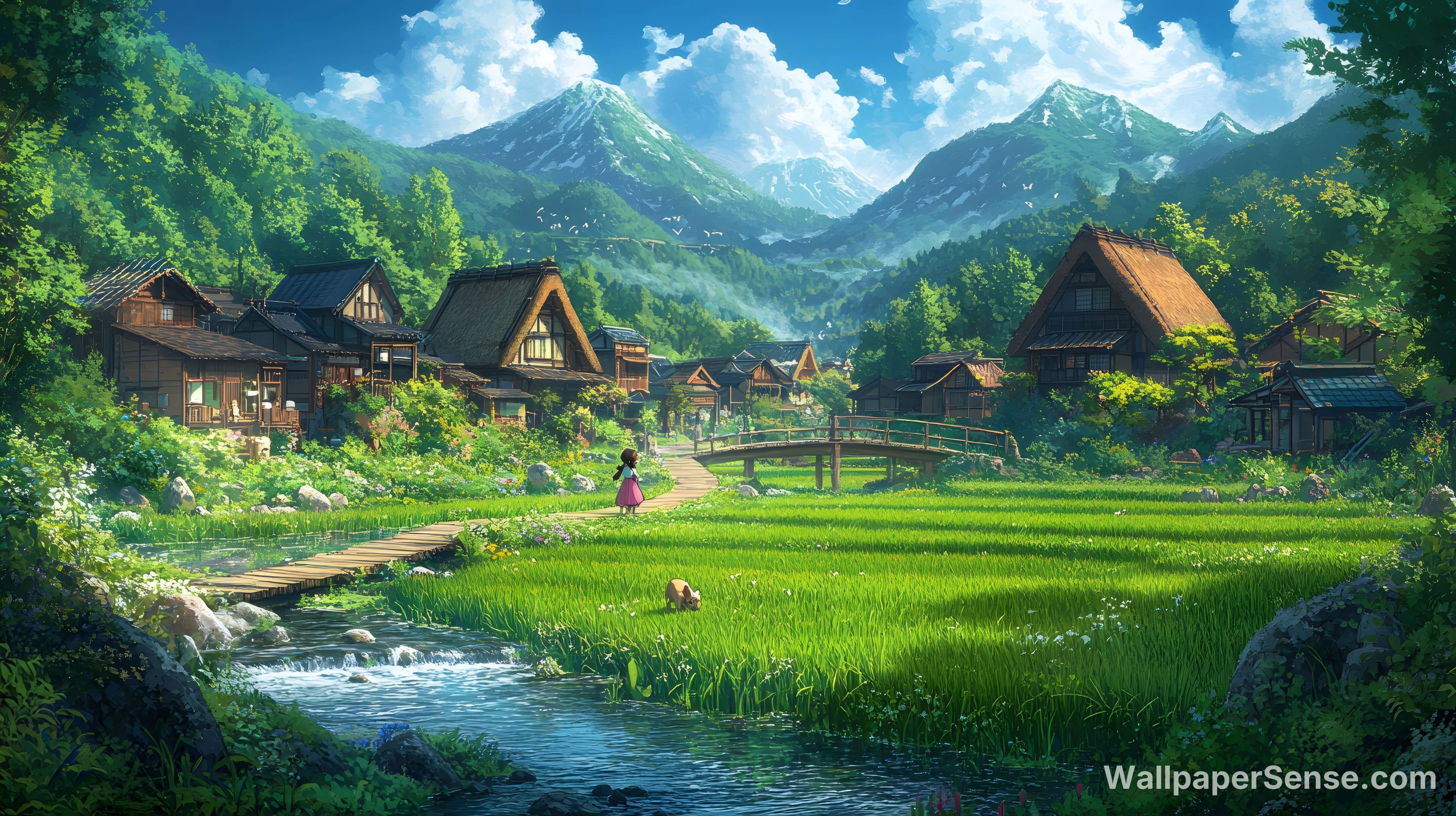 Japonská venkovská vesnice 8K Ultra HD pozadí