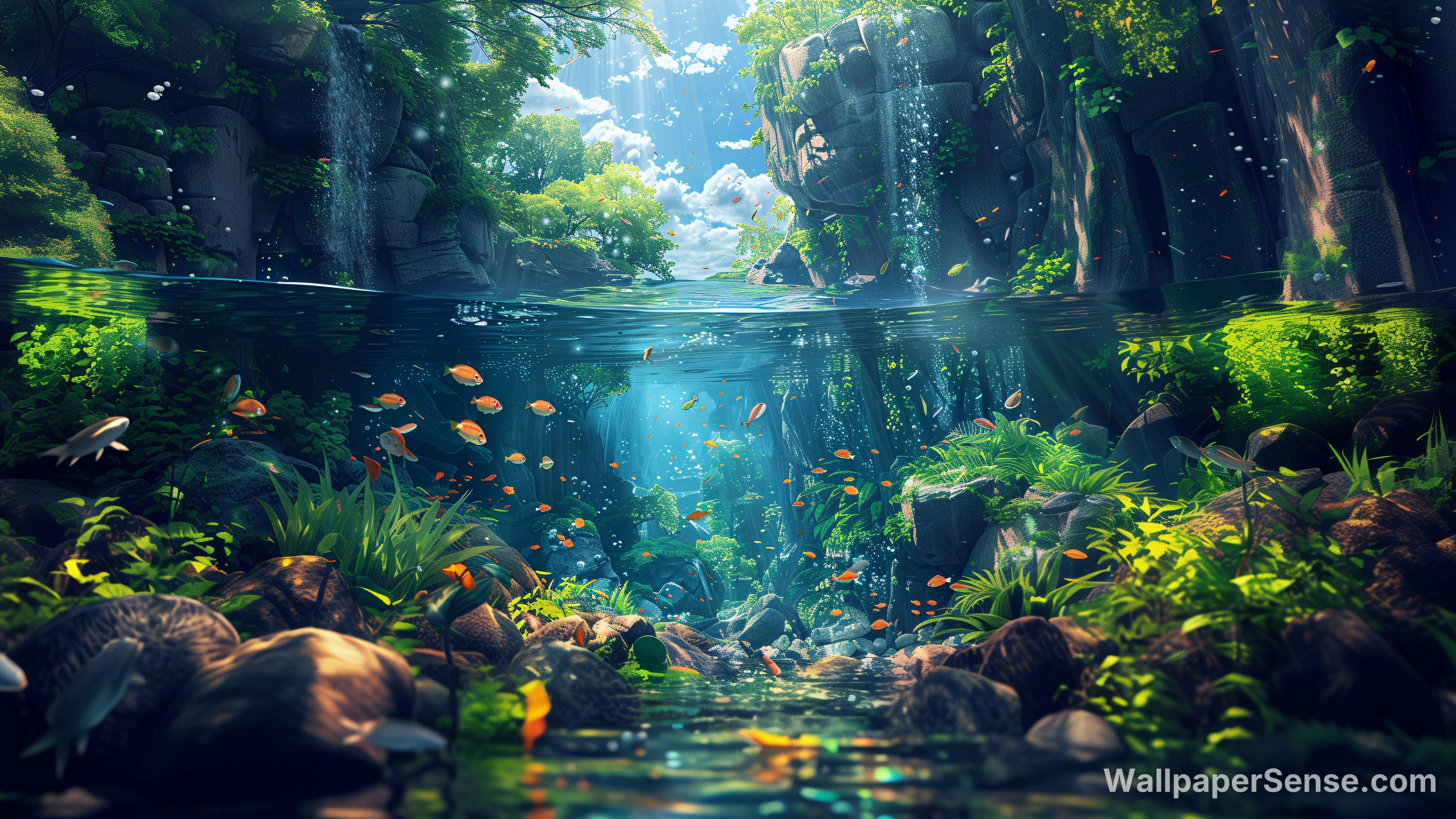 Oriental Art Underwater Forest and River 4K 8K Ultra HD Wallpaper Collection - Oriental Art Underwater Forest 4K Desktop Wallpaper