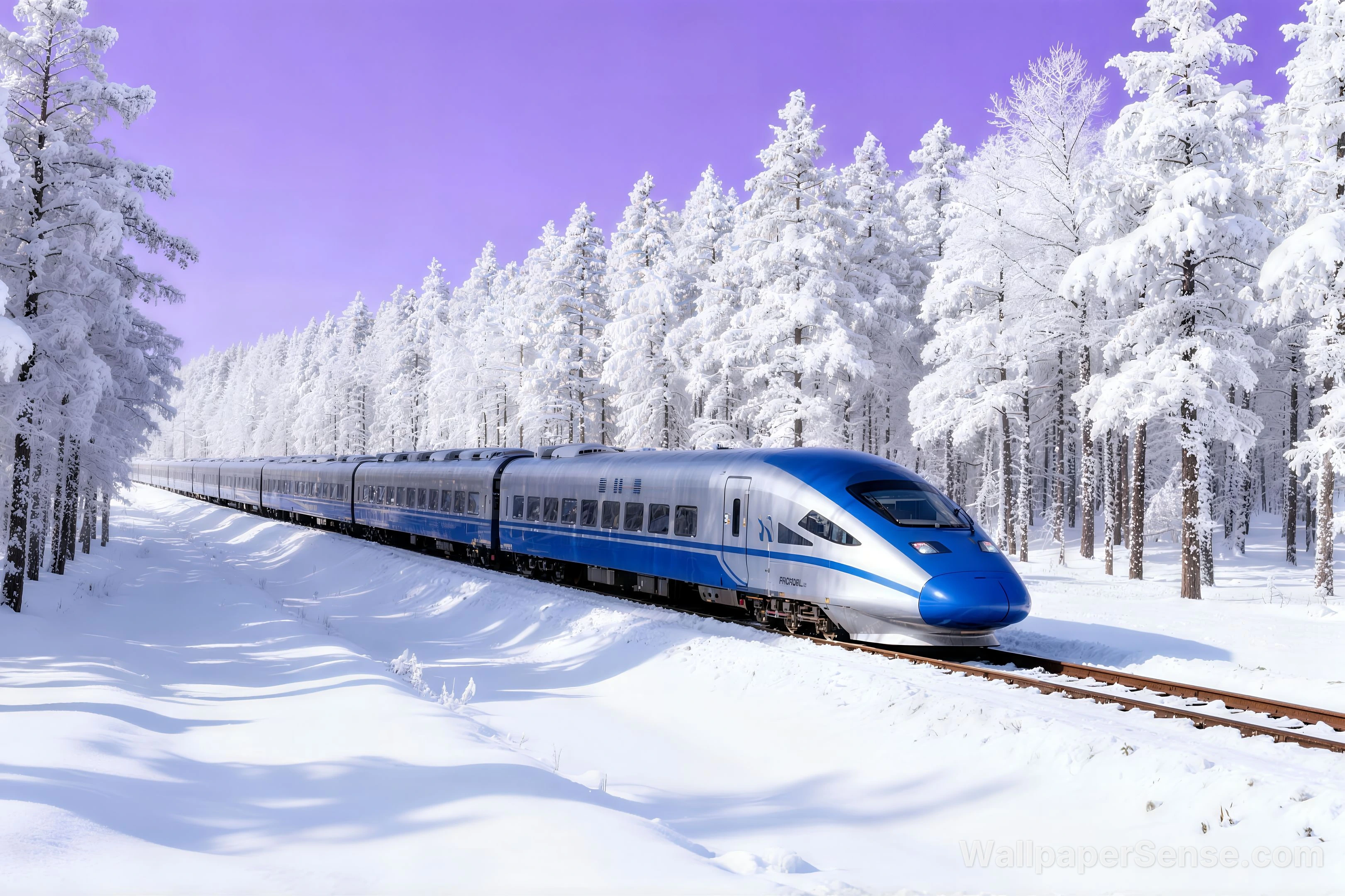 Treno ad Alta Velocità Nordico nella Neve 8K Ultra HD per Desktop