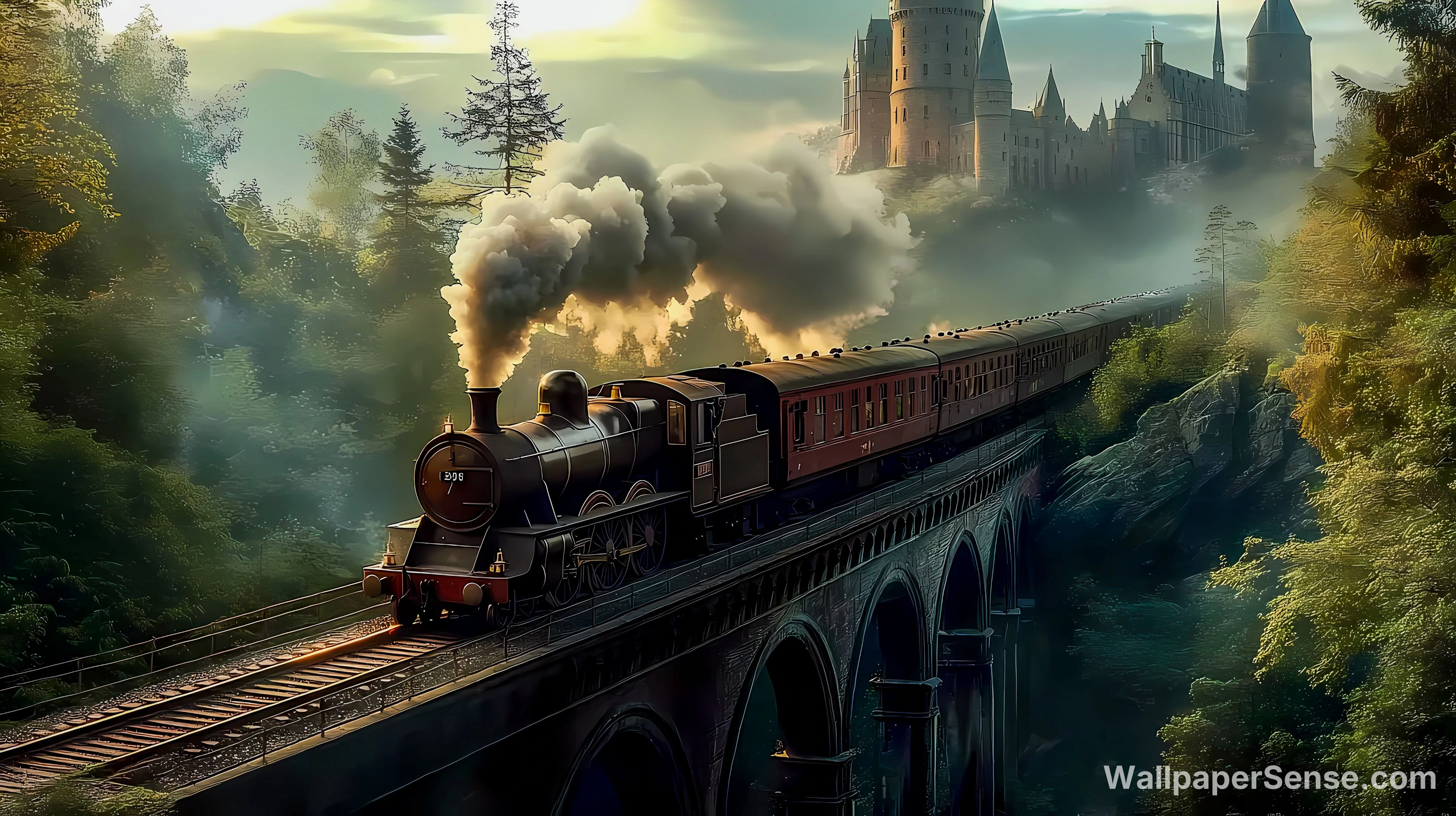 Fantasy Castle Train 4K Desktop Wallpaper